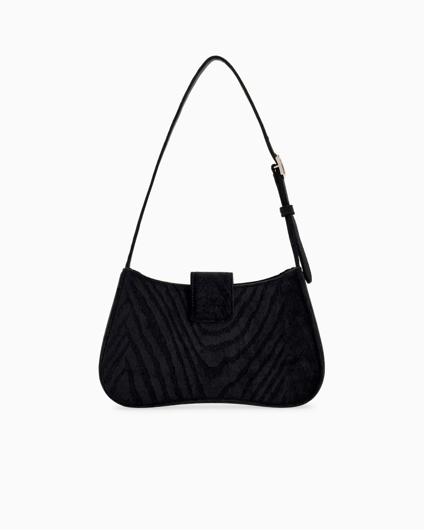 Hobo shoulder bag in moiré velvet with a flap closure Slide 2