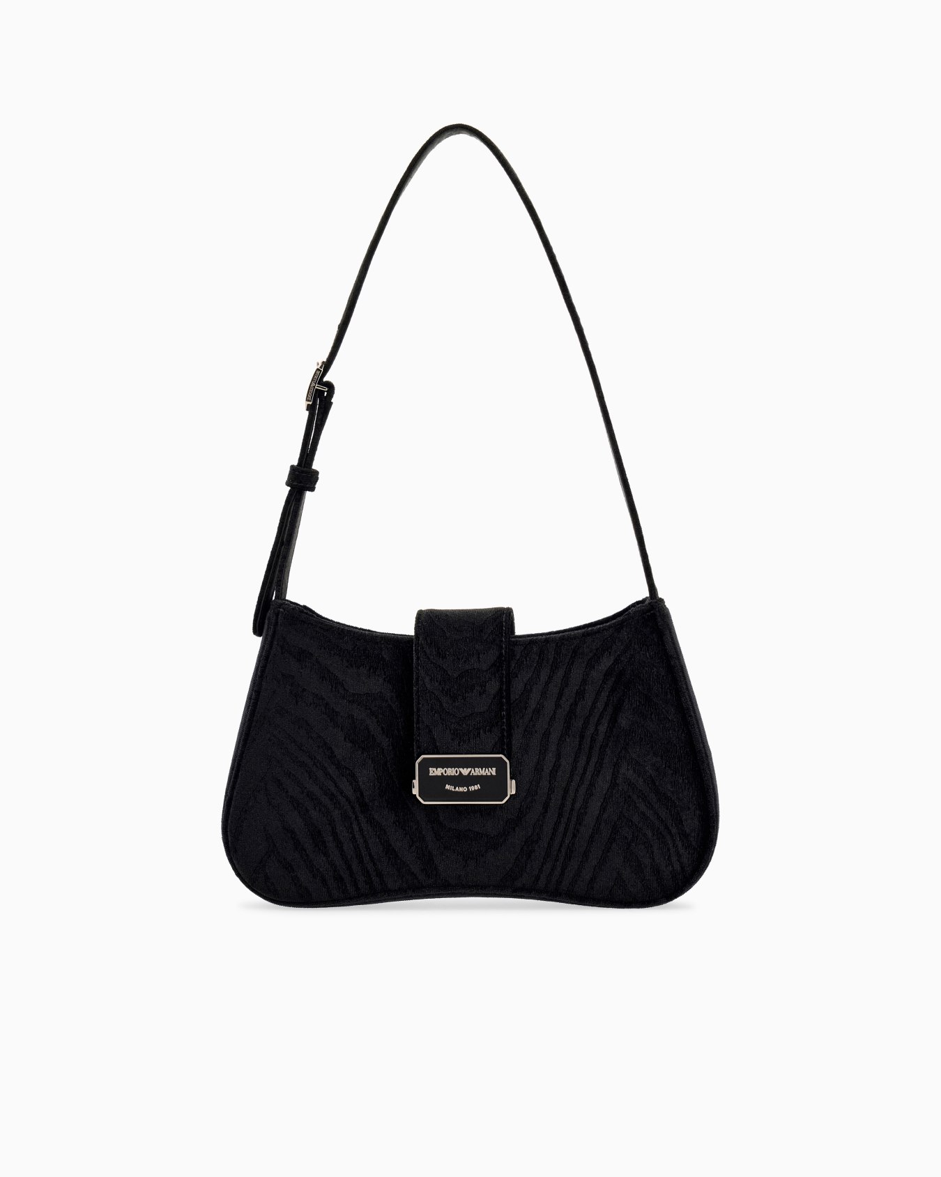 Hobo shoulder bag in moiré velvet with a flap closure Slide 0