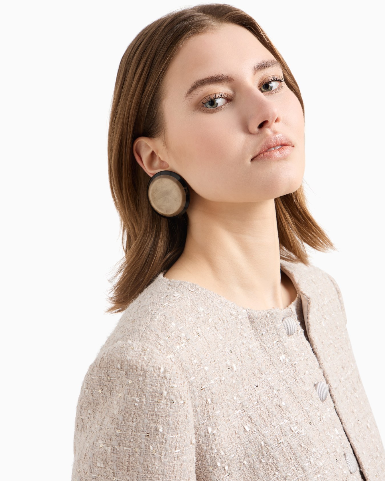 Shiny oversized round earrings Slide 2