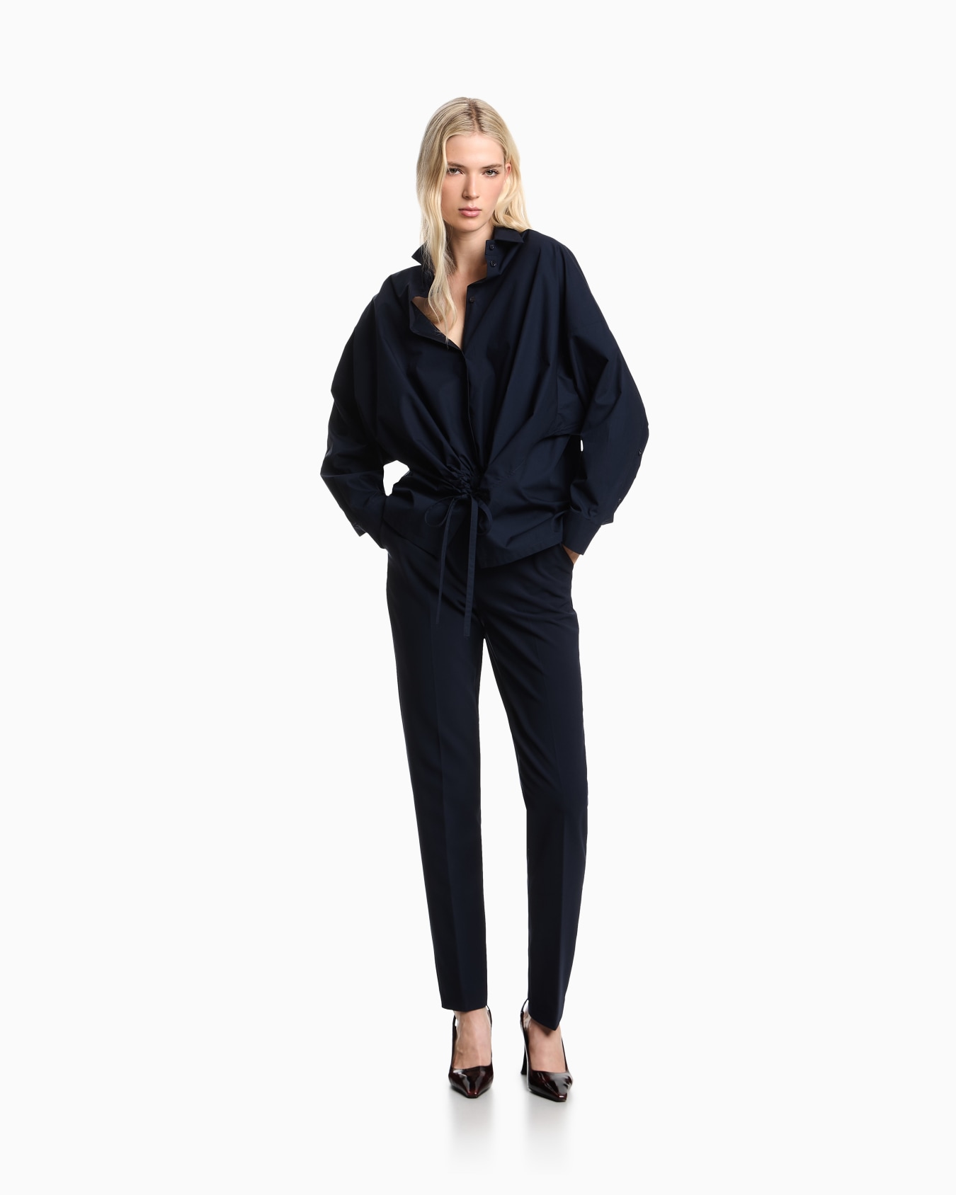 Cotton Drawstring Button-Up Shirt Diapositiva 1