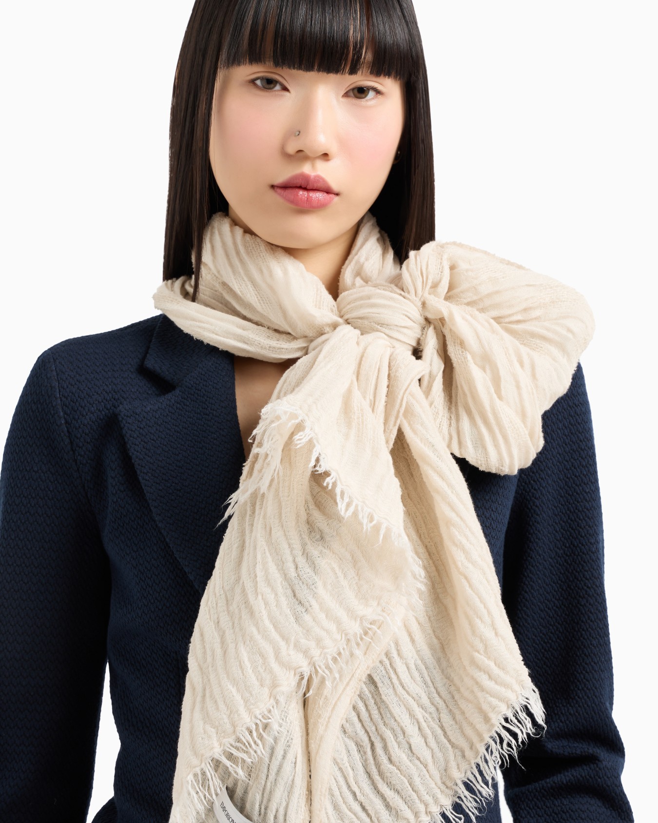 Brushed linen-blend polka-dot jacquard stole Slide 2