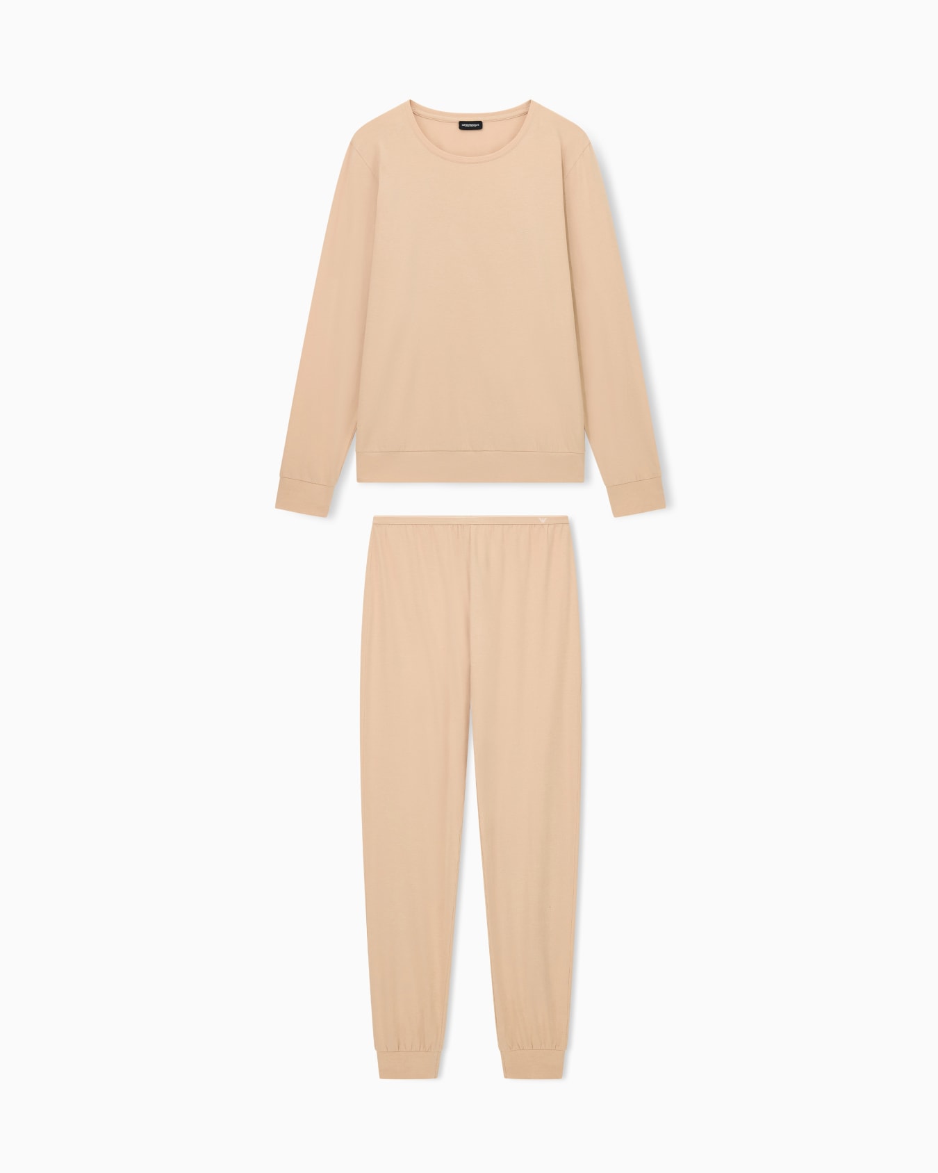 Long pyjamas in cotton jersey with logoband and ribbed cuffs Slide 0