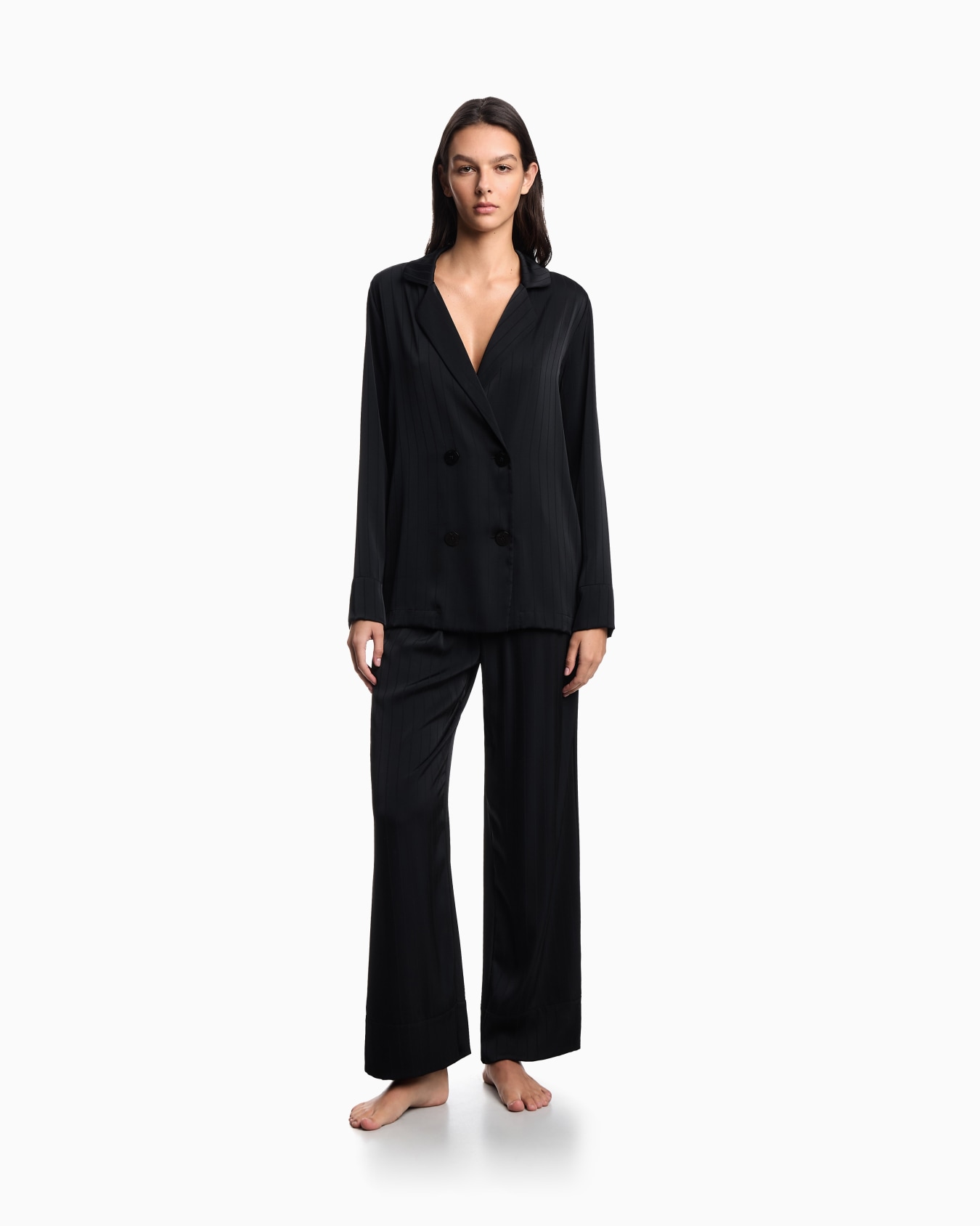 Satin pyjamas with matching striped motif Slide 1