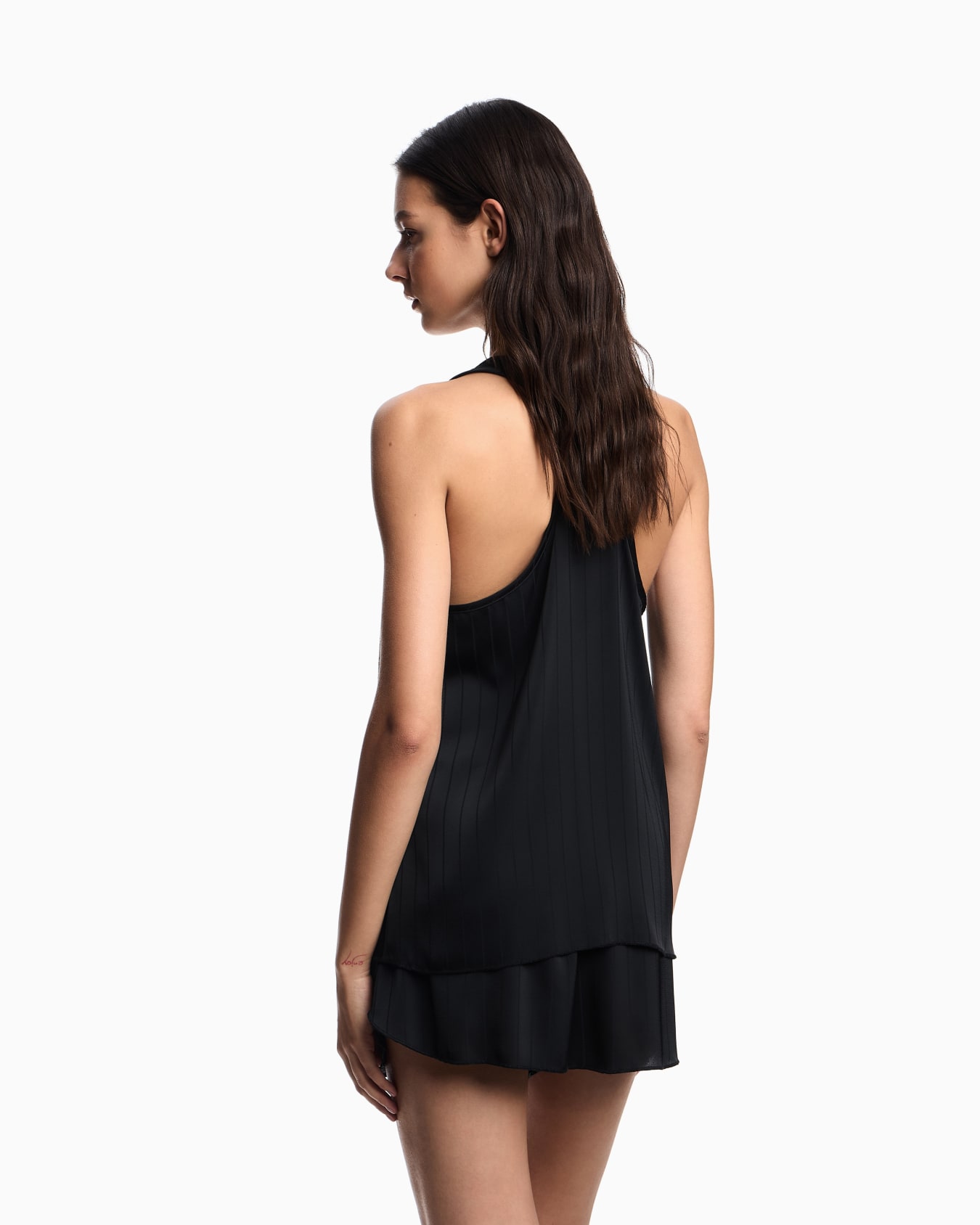 Satin tank top and shorts pyjamas with a matching striped motif Slide 2