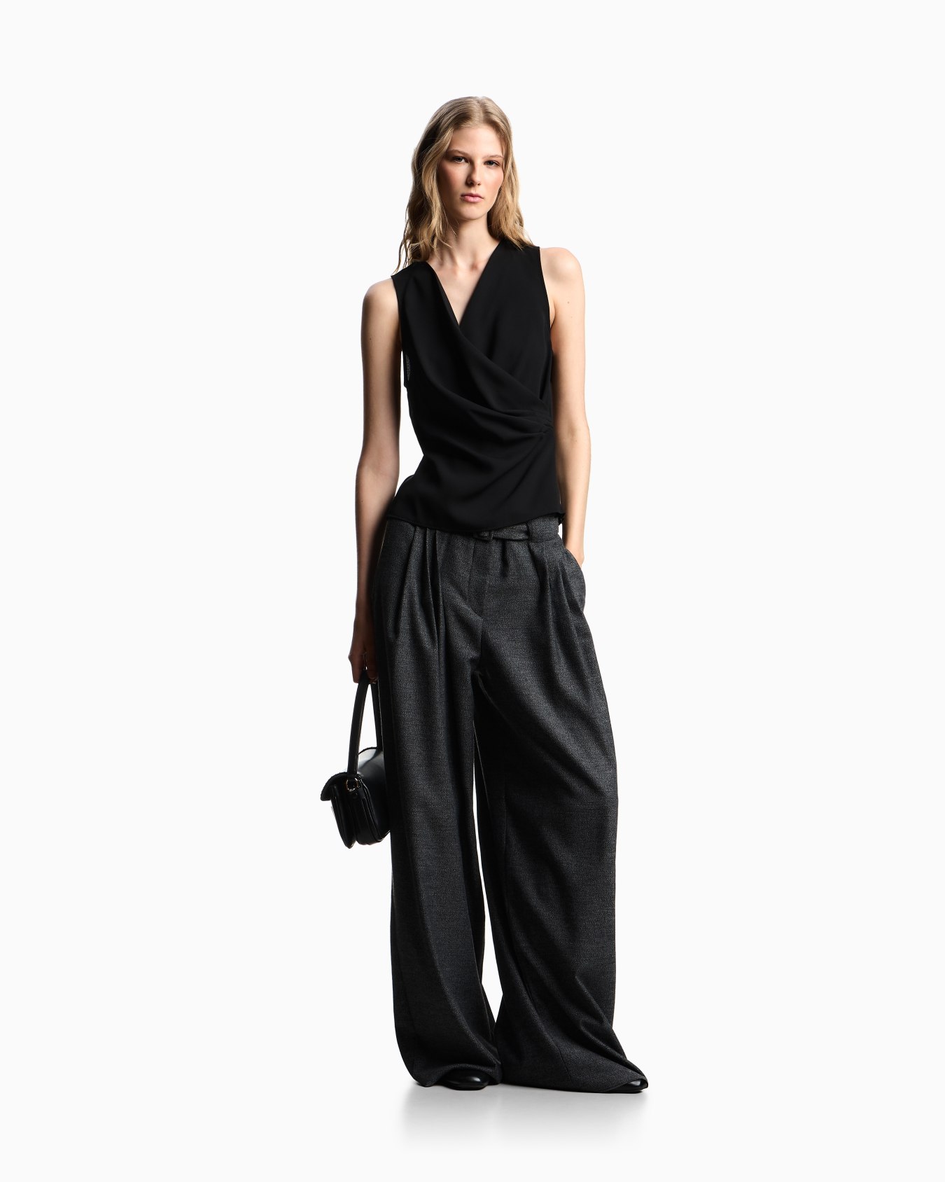 Fluid crêpe top with draping  Slide 1