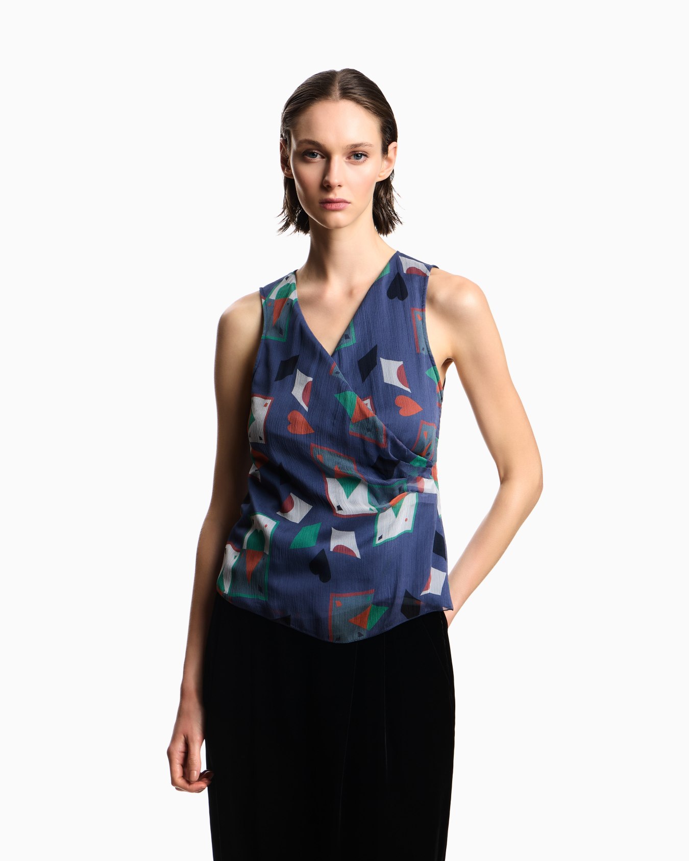 Top avec drapé en crêpe de soie Jeu de Cartes  Diapositive 3