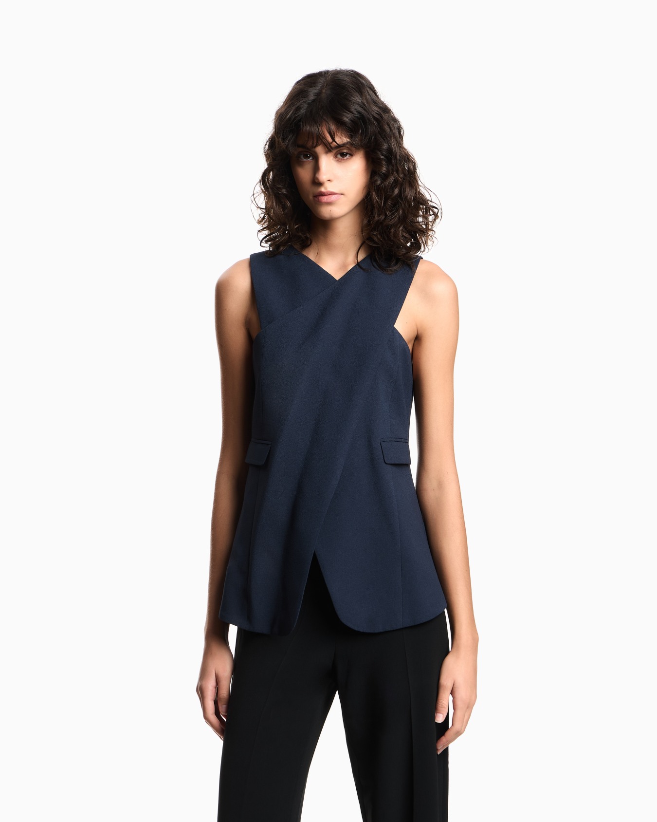 Stretch sandblasted fabric crossover top Slide 3