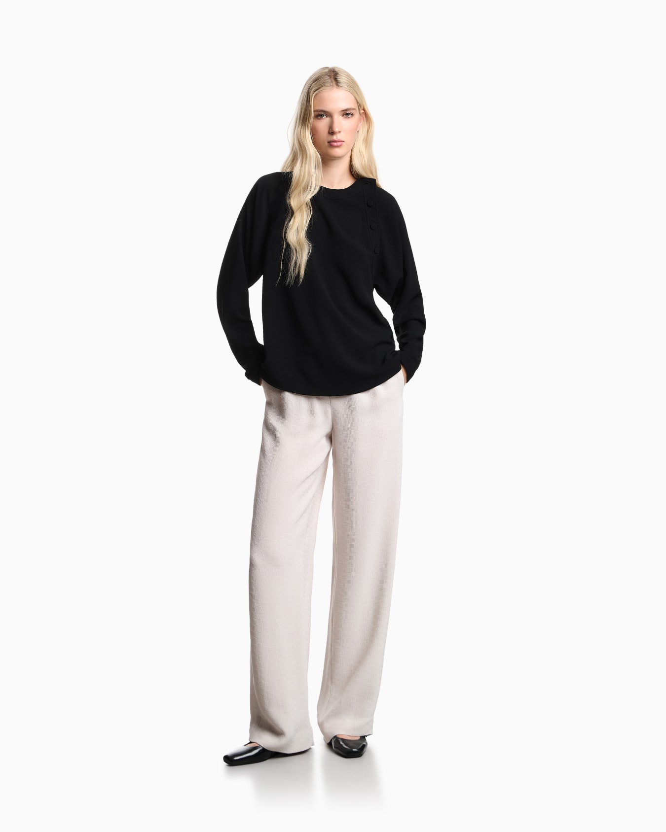 Stretch sandblasted fabric blouse Slide 1