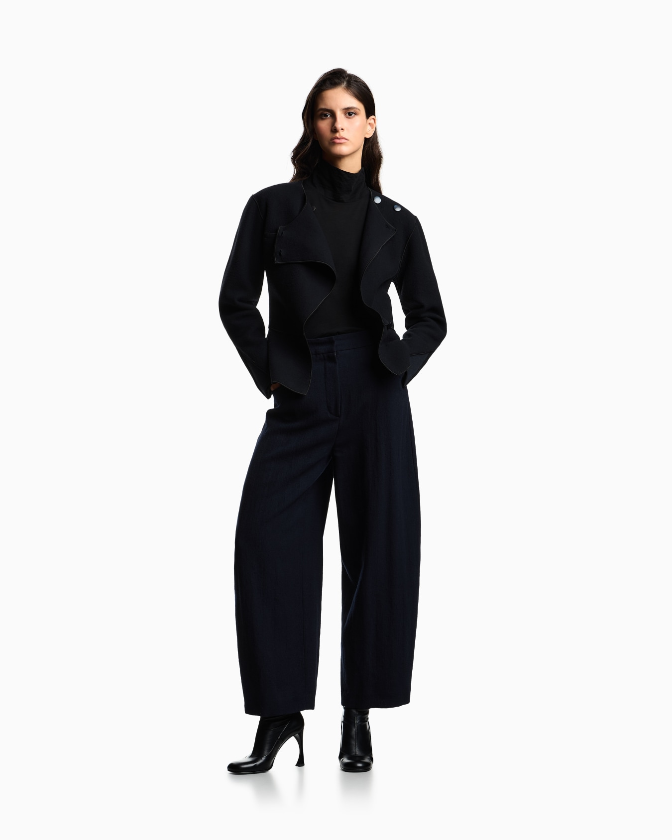 Lightweight jersey mock-neck jumper in a wool and silk blend Slide 1