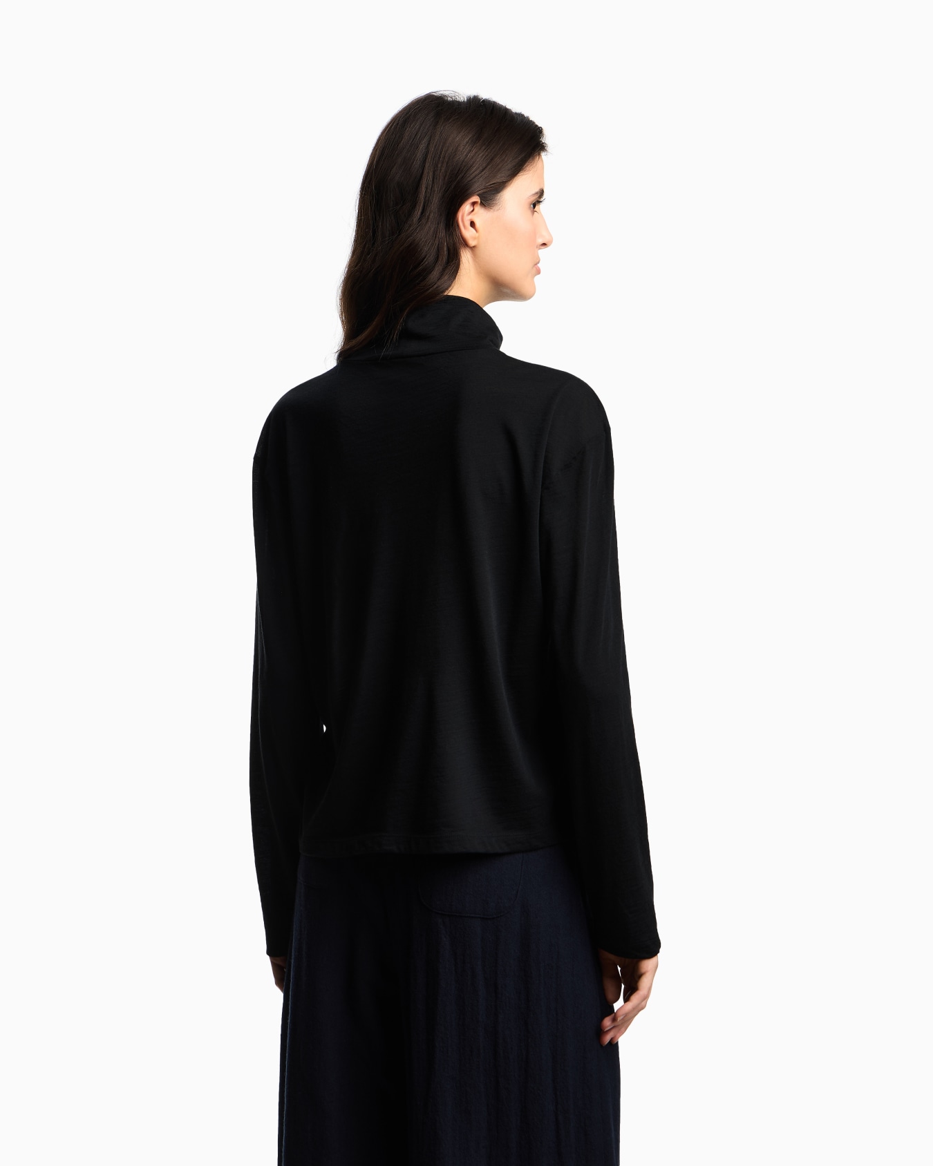 Lightweight jersey mock-neck jumper in a wool and silk blend Slide 2