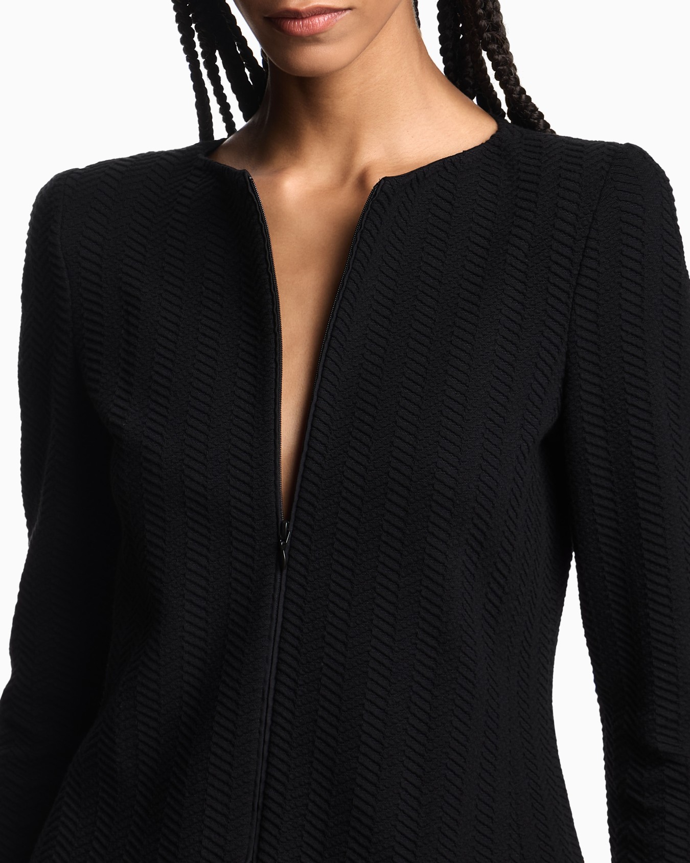 Chevron motif jersey zip-up jacket Slide 4