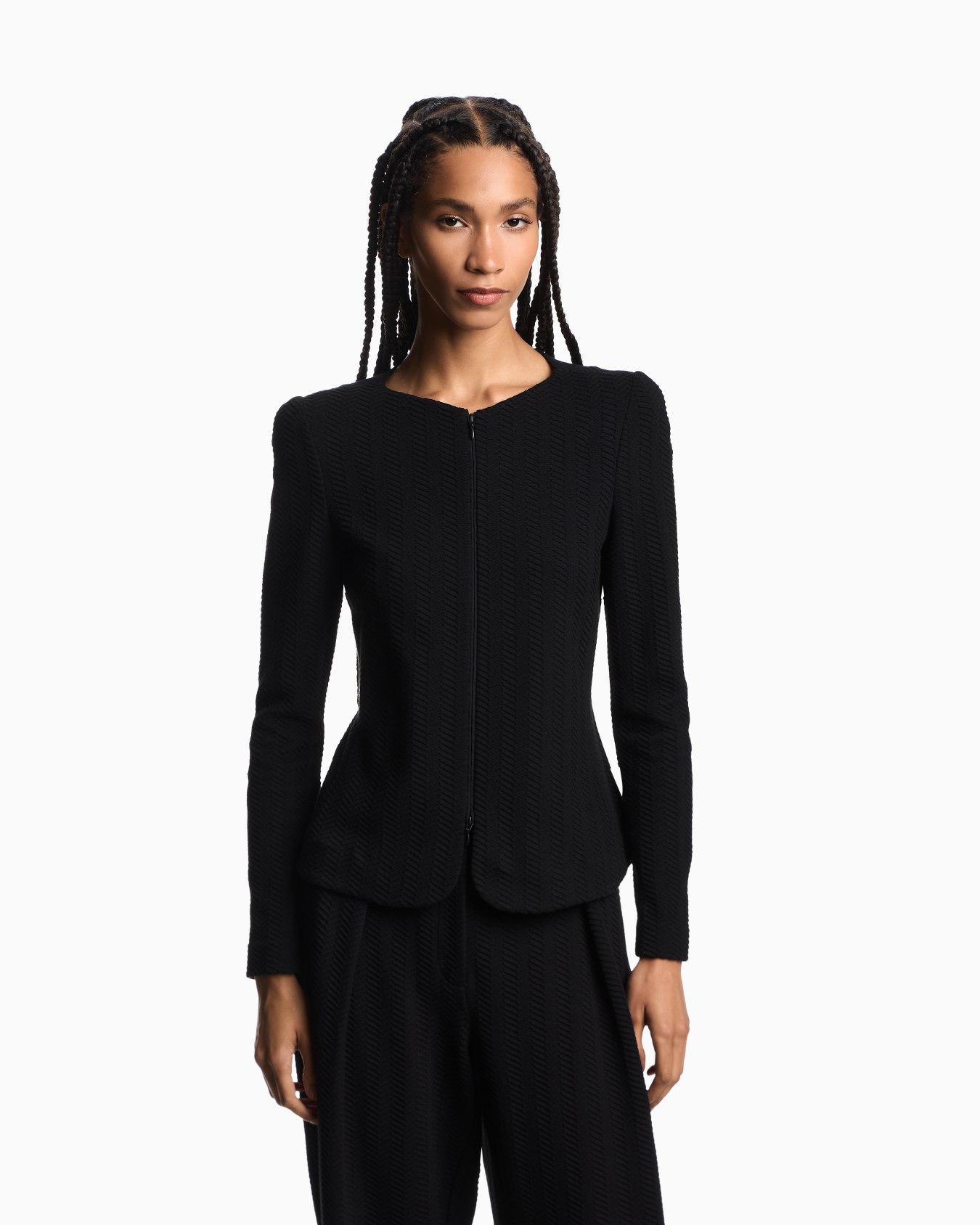 Chevron motif jersey zip-up jacket Slide 3