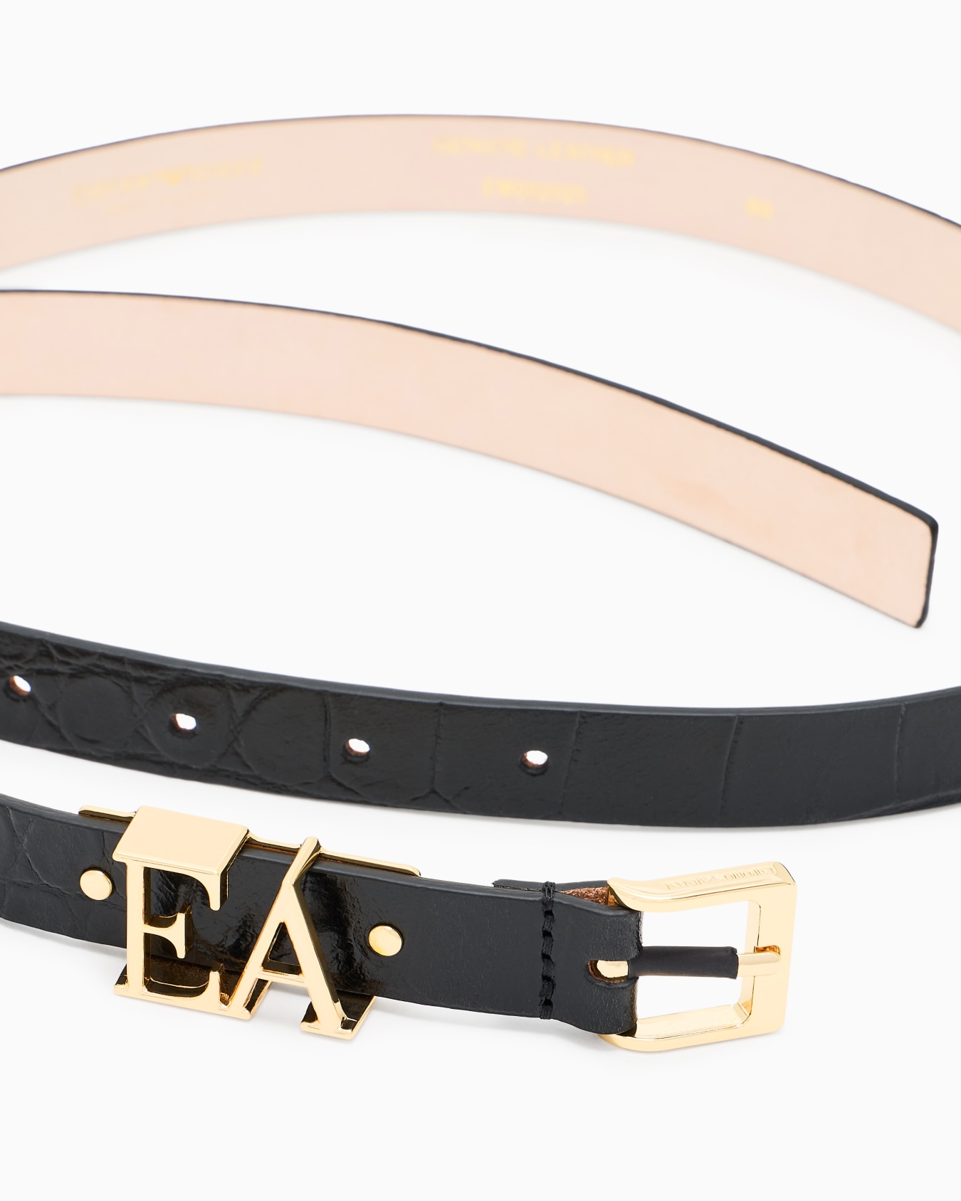 Ceinture en cuir avec finition imprimé crocodile et boucle profilée EA Diapositive 1