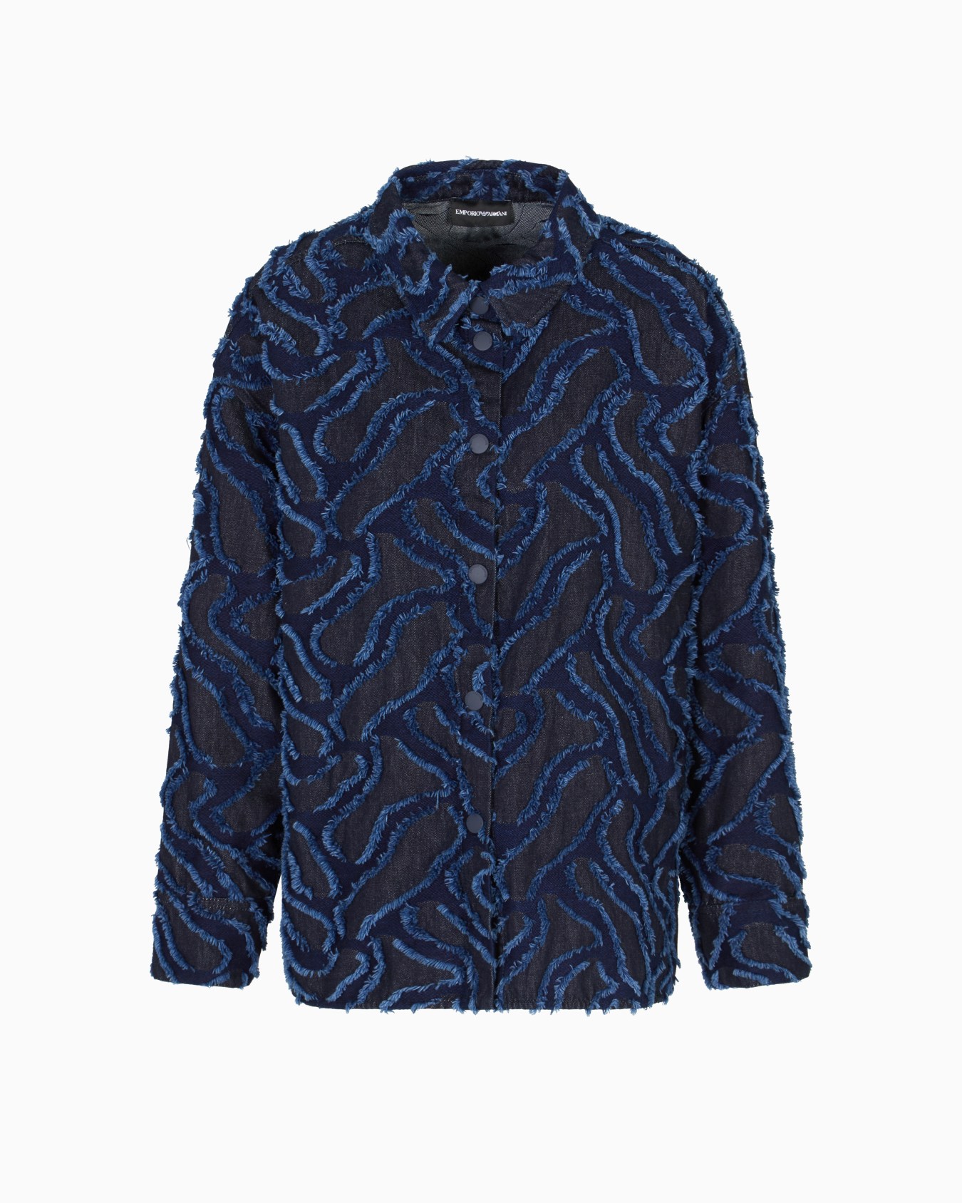 Veste chemise en denim jacquard avec motif en relief à franges Diapositive 0