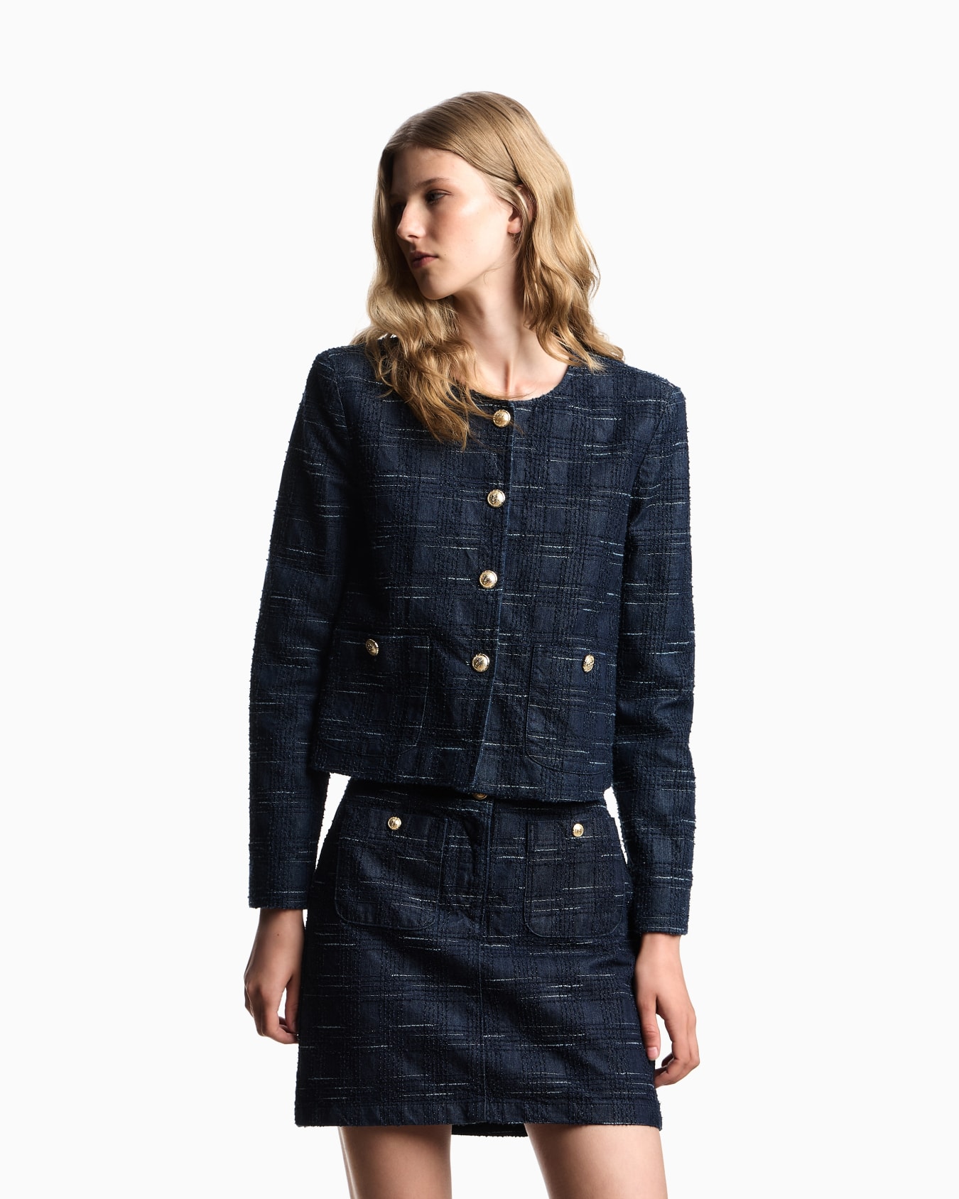 Gonna in denim jacquard motivo check Slide 3