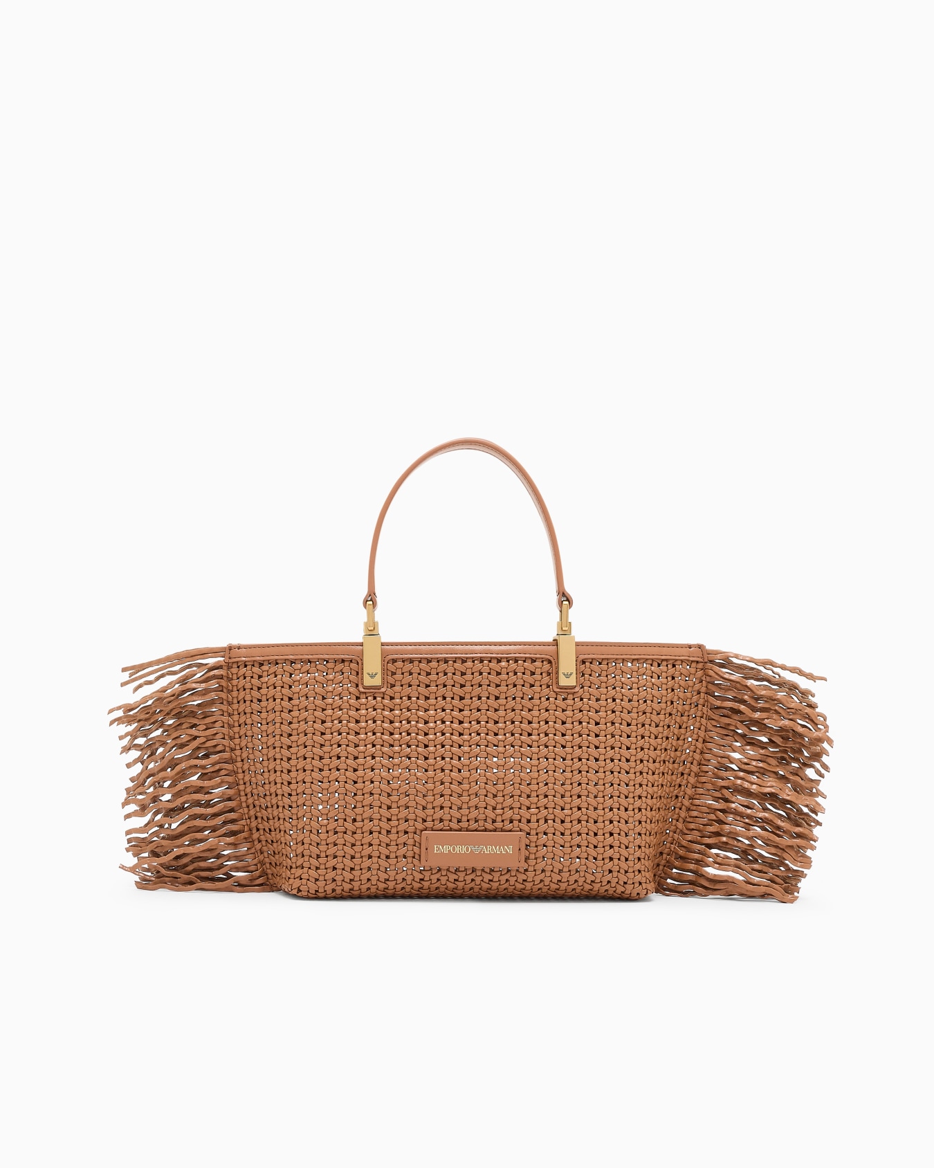 Borsa a mano intrecciata con dettaglio frange Slide 0