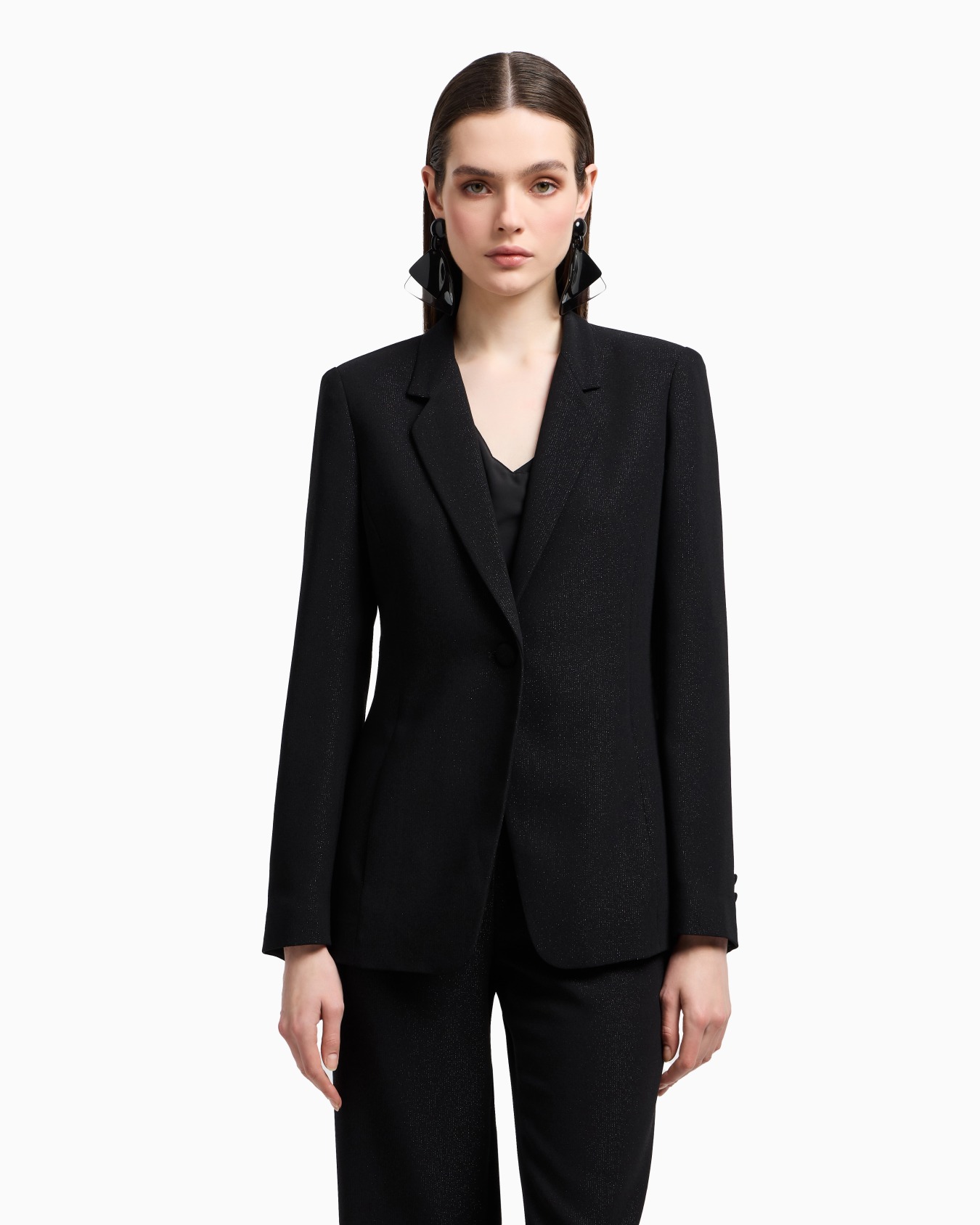 Blazer de abotonadura sencilla de crepé de lúrex Diapositiva 1