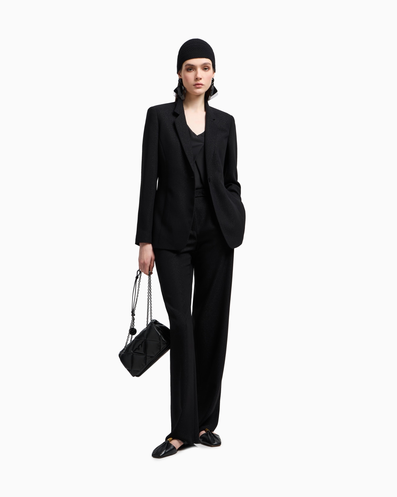 Blazer de abotonadura sencilla de crepé de lúrex Diapositiva 3