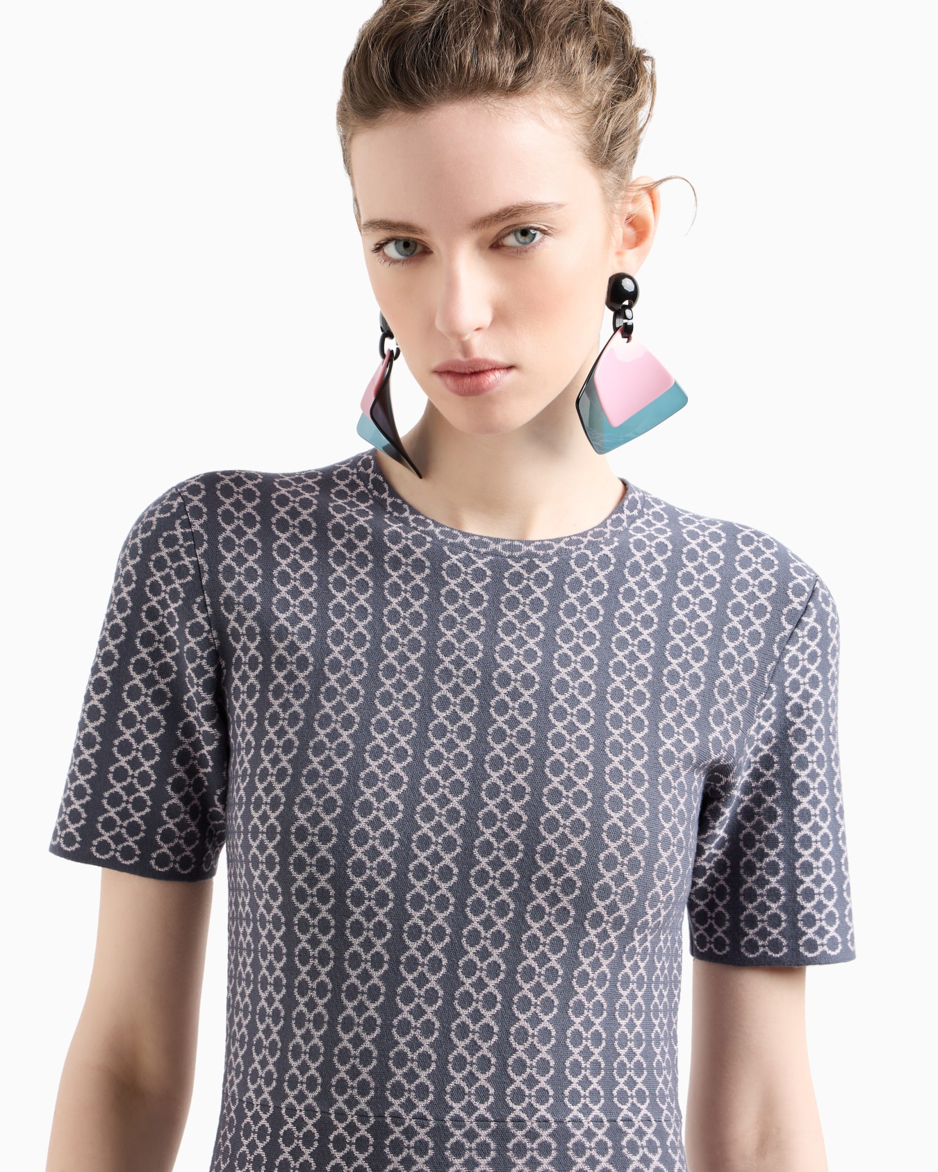 Jacquard knit flared dress Slide 3