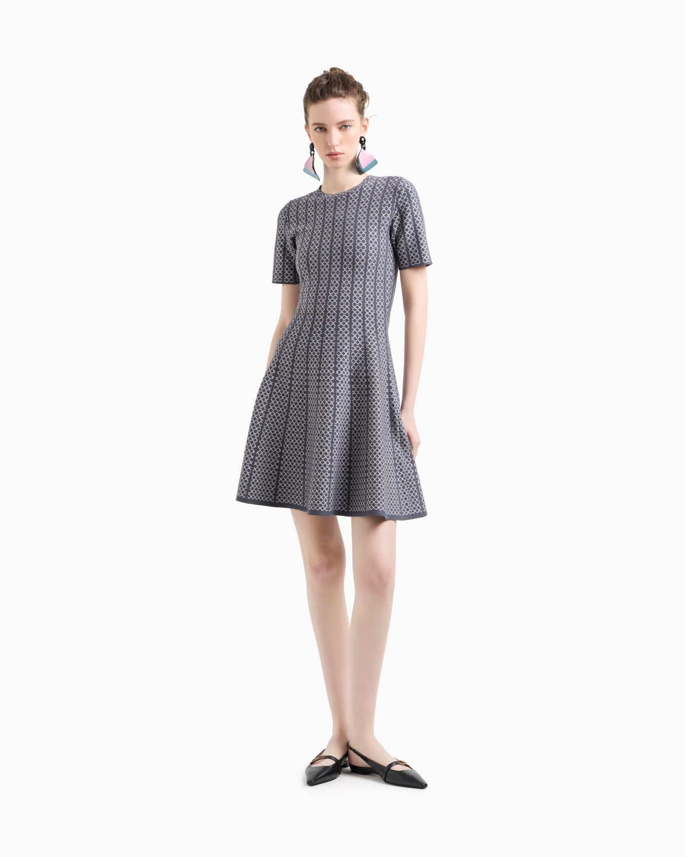 Jacquard knit flared dress Slide 1