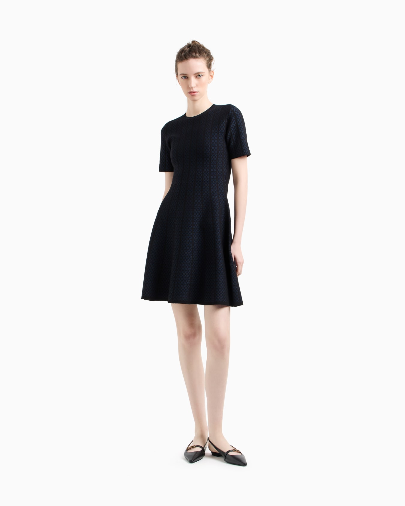 Jacquard knit flared dress Slide 1