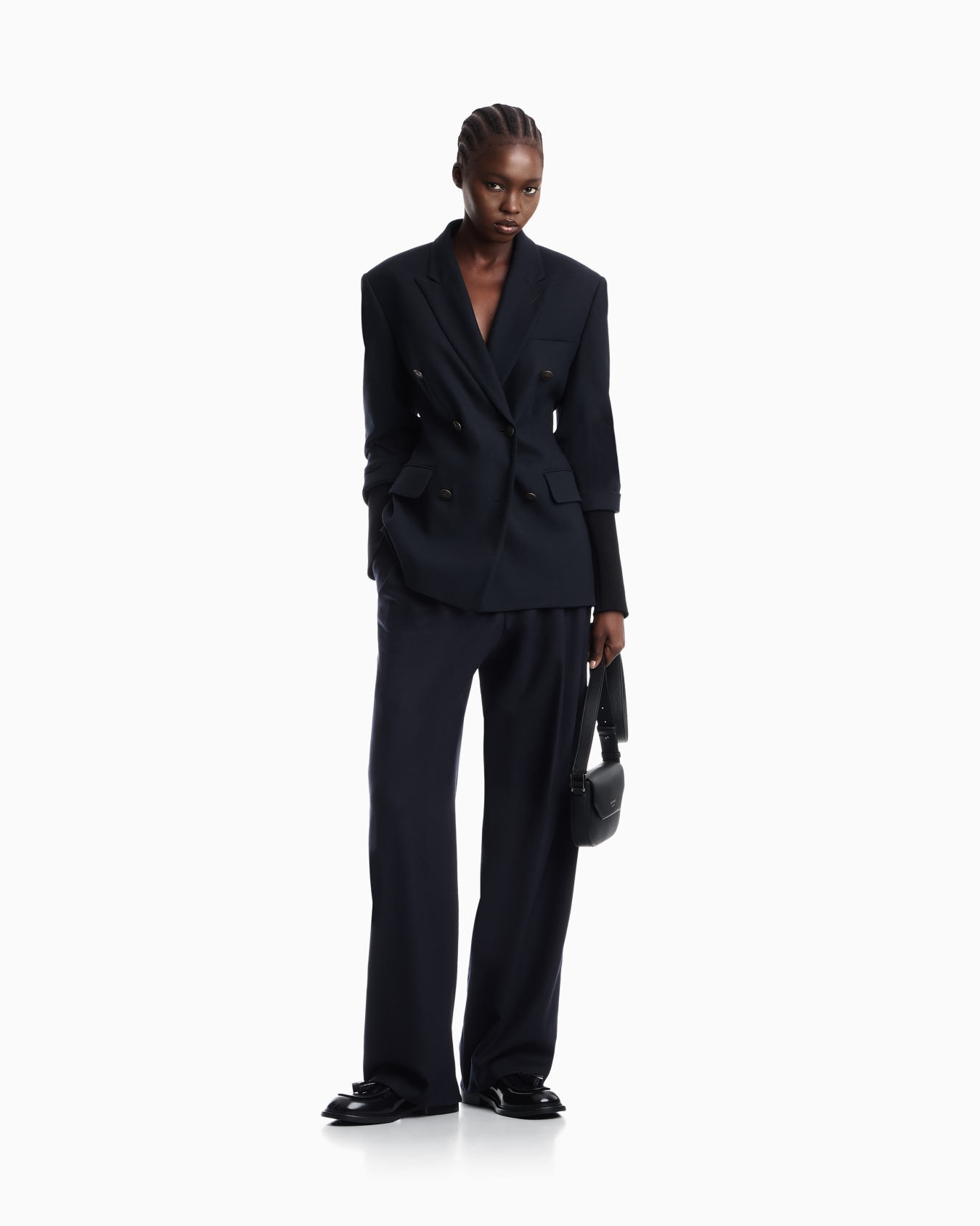 Pleated wide-leg trousers in wool and cashmere flannel Slide 1