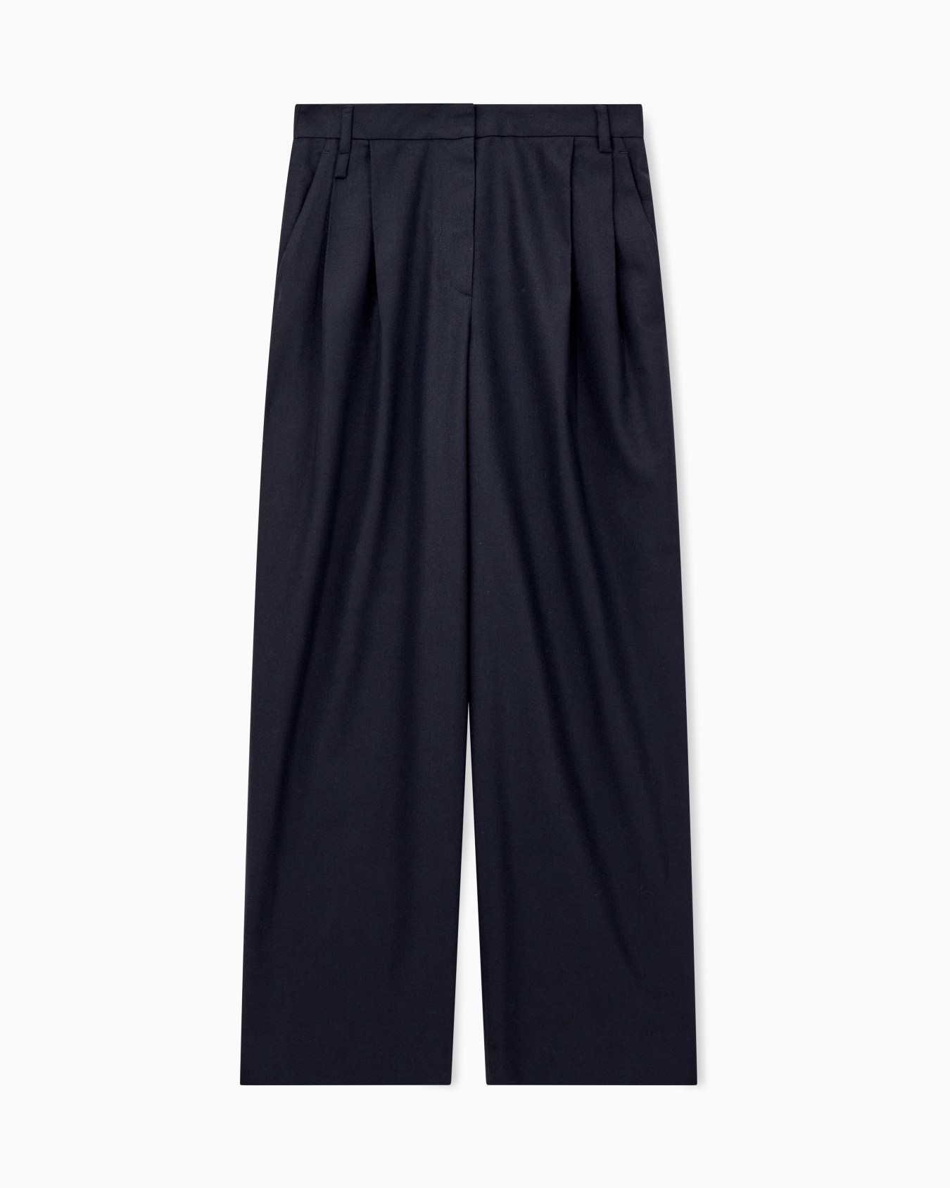 Pleated wide-leg trousers in wool and cashmere flannel Slide 0