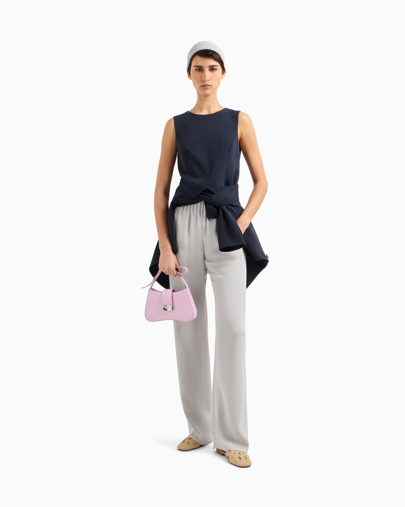 Icon chevron acetate-blend gathered-waist trousers Slide 1