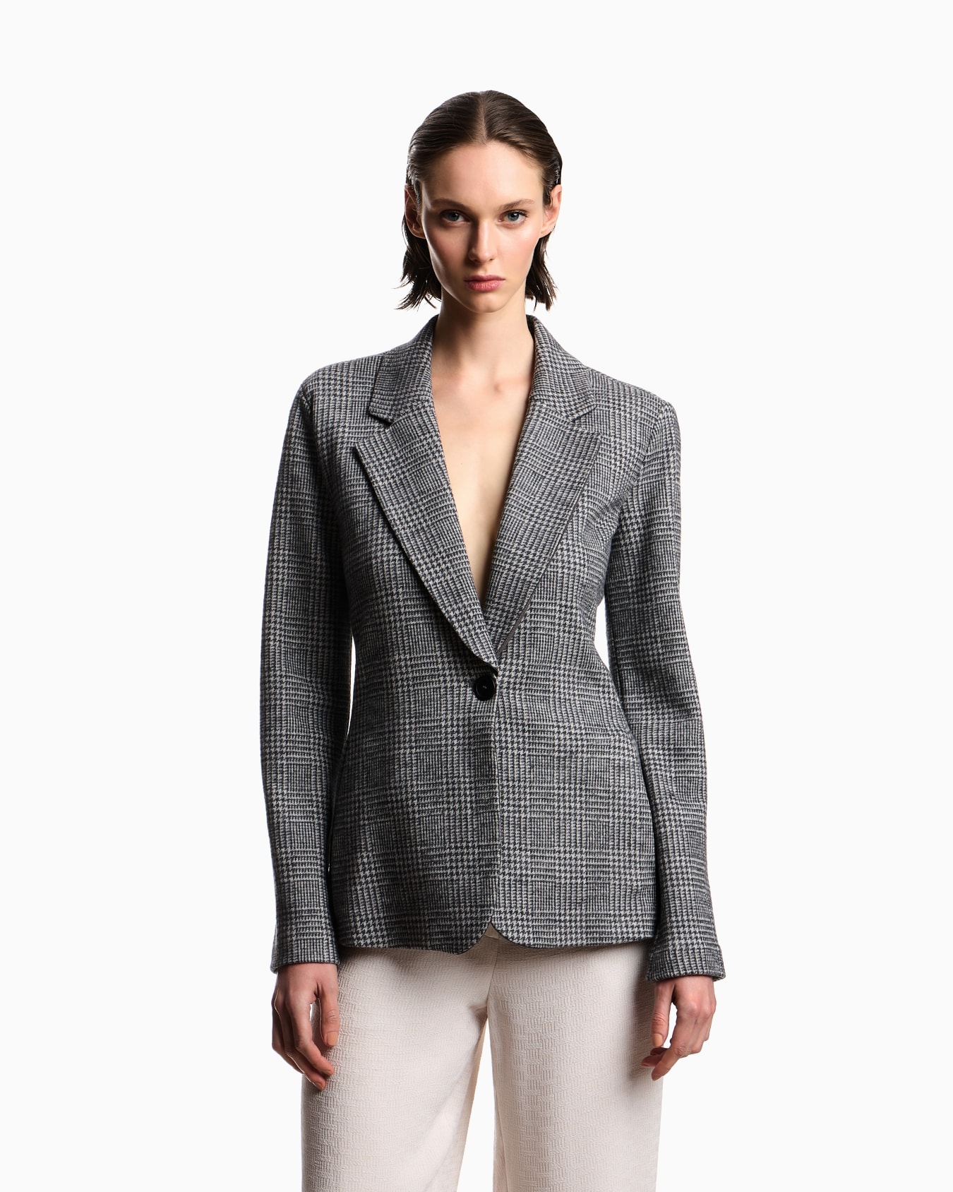 Icon Blazer, einreihig, aus kompaktem Jersey-Strick mit Prince-of-Wales-Muster Folie 3