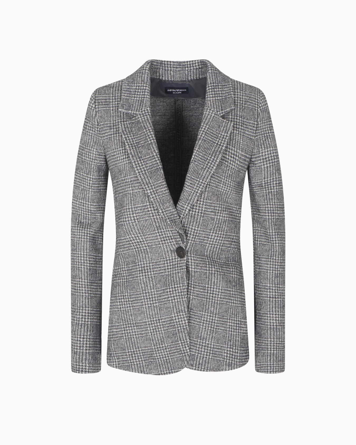 Icon Prince of Wales check compact knit jersey single-breasted blazer Slide 0