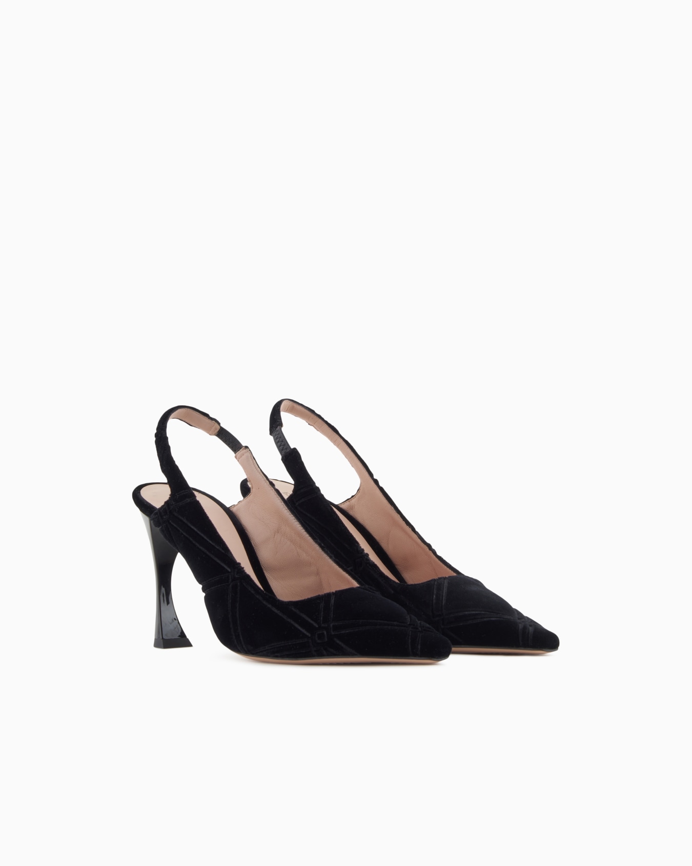 Décolleté slingback in velluto con motivo a rilievo Slide 1