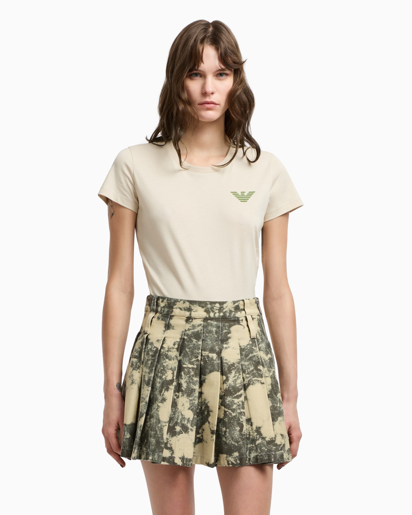 New York capsule collection tie-dye effect garment-dyed drill pleated skirt Slide 4