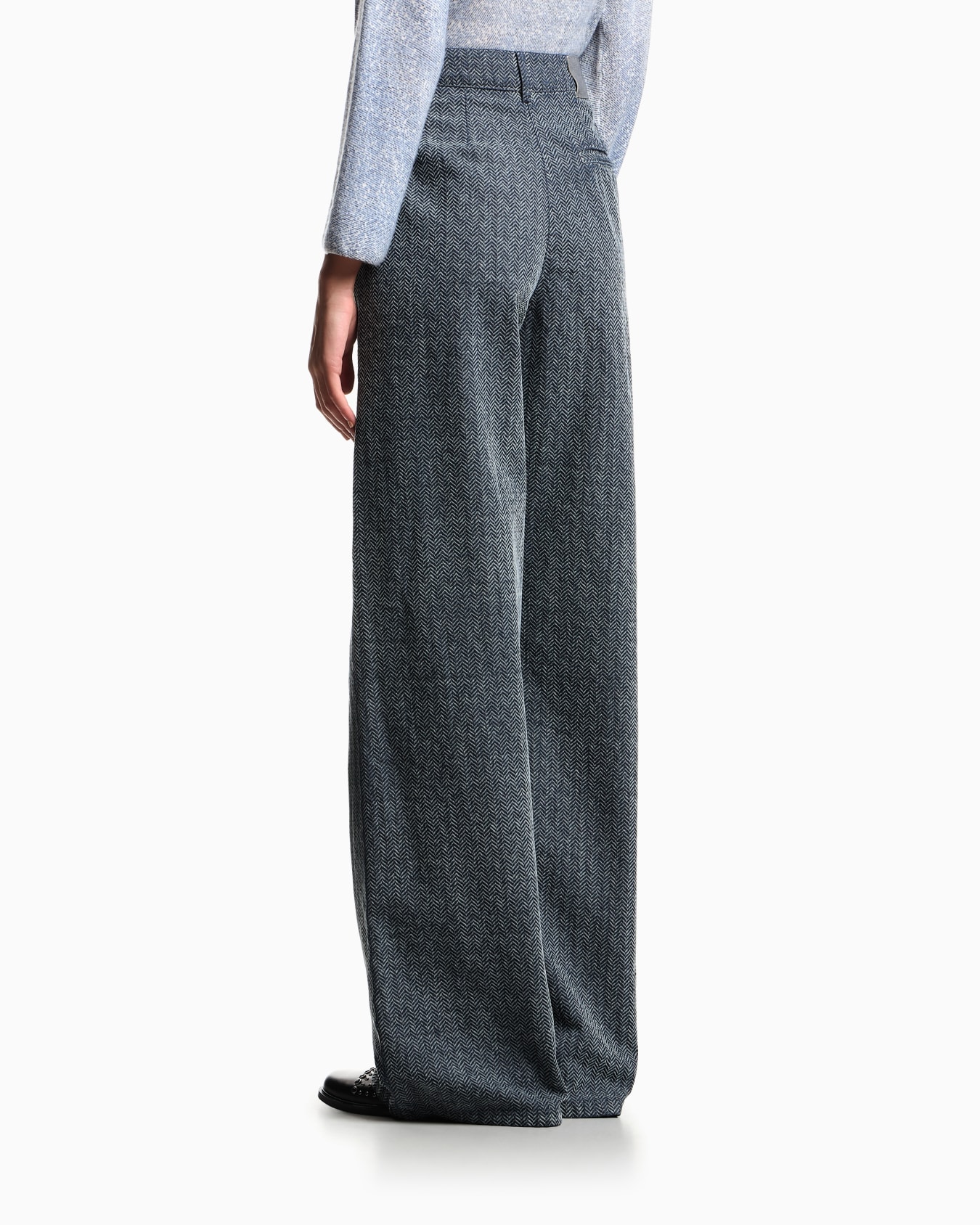 Flocked denim trousers with all-over chevron motif Slide 2