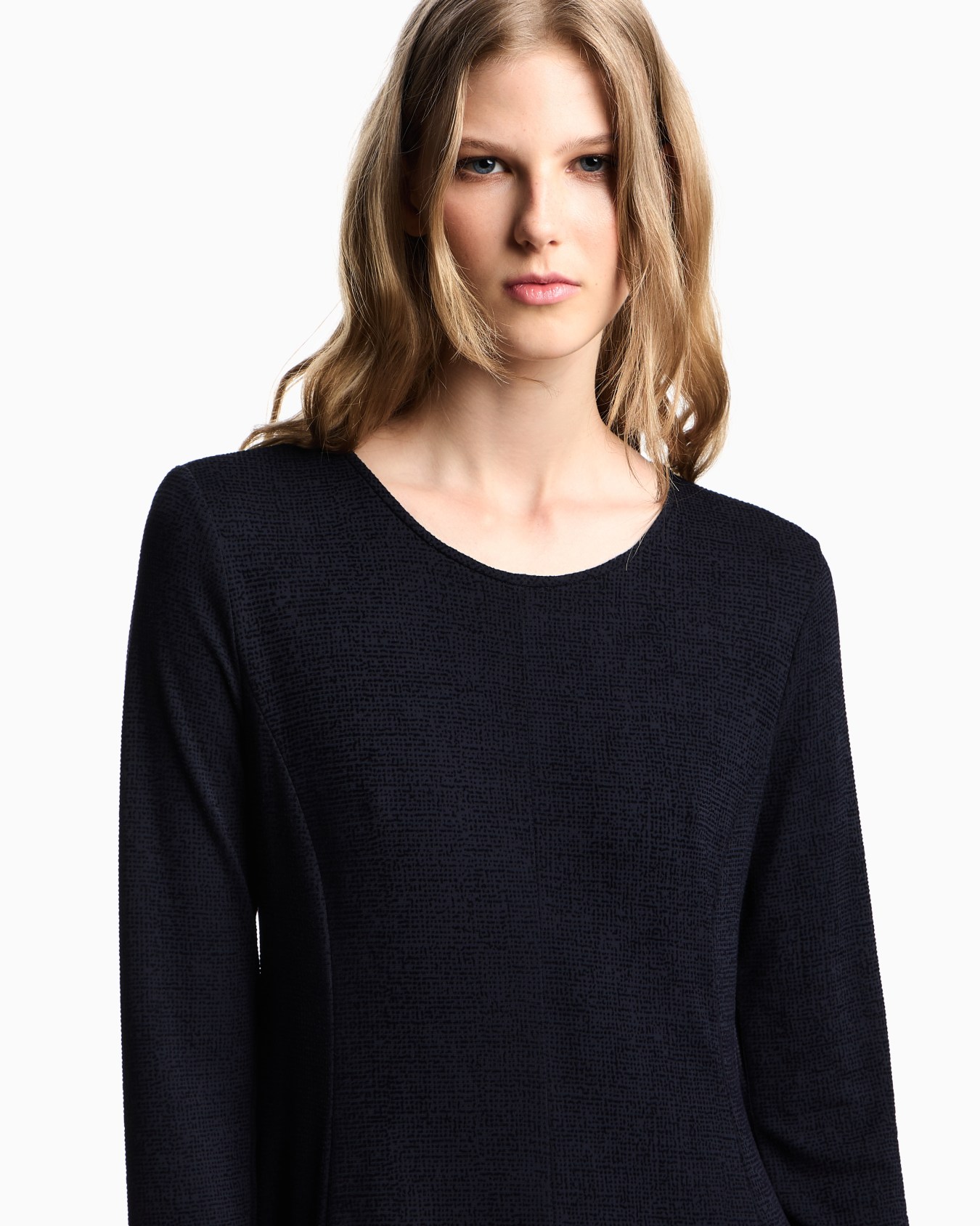 Icon crêpe-look interlock jersey long dress with flocked pattern Slide 3