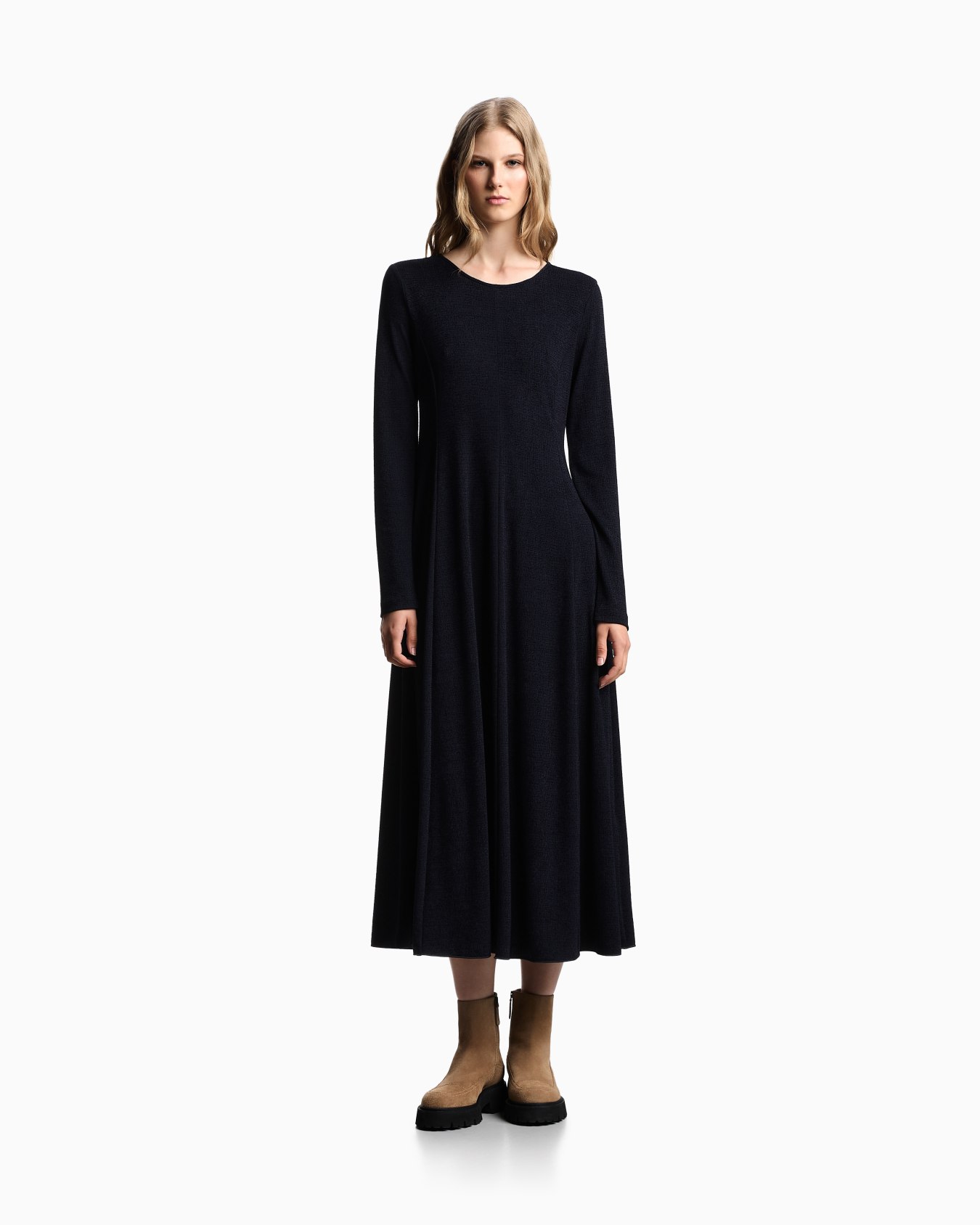 Icon crêpe-look interlock jersey long dress with flocked pattern Slide 1