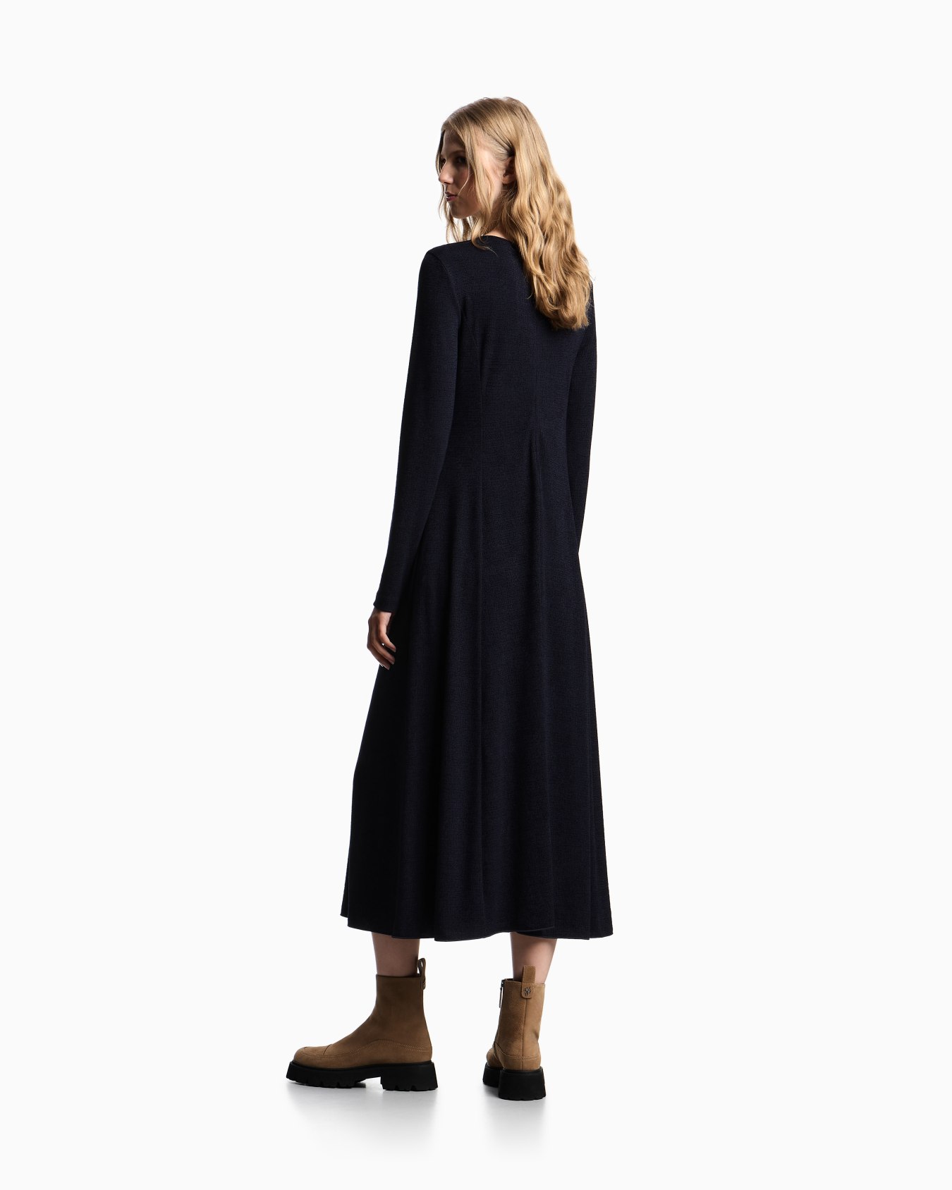Icon crêpe-look interlock jersey long dress with flocked pattern Slide 2