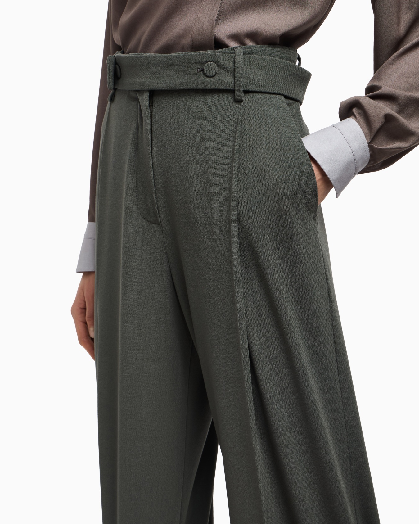 Pantaloni con cintura in lana grain de poudre  Slide 4