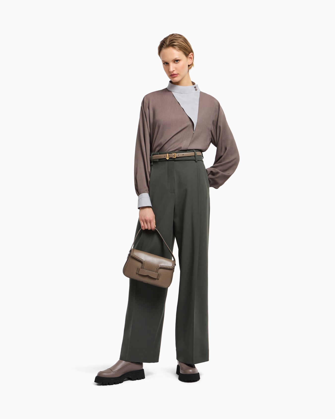Pantaloni con cintura in lana grain de poudre  Slide 1