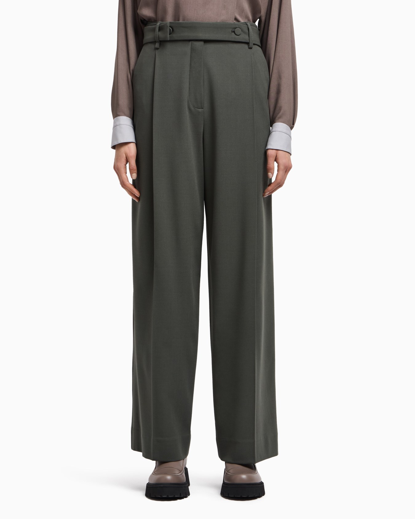 Pantaloni con cintura in lana grain de poudre  Slide 3