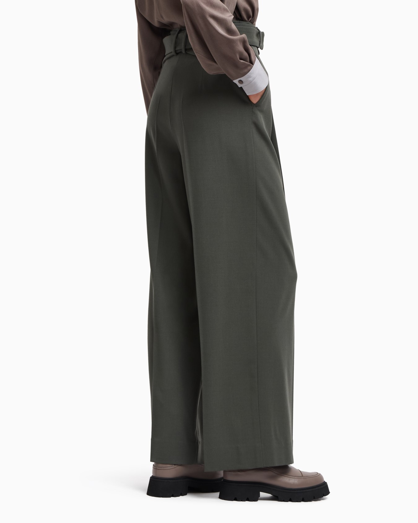 Pantaloni con cintura in lana grain de poudre  Slide 2