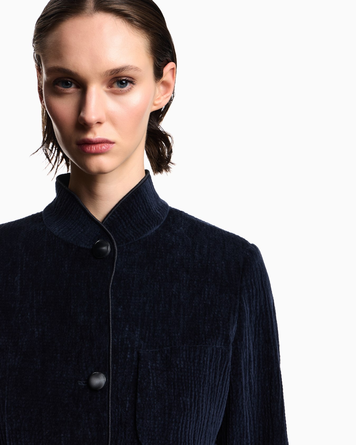 Seersucker velvet jacket with guru collar Slide 4