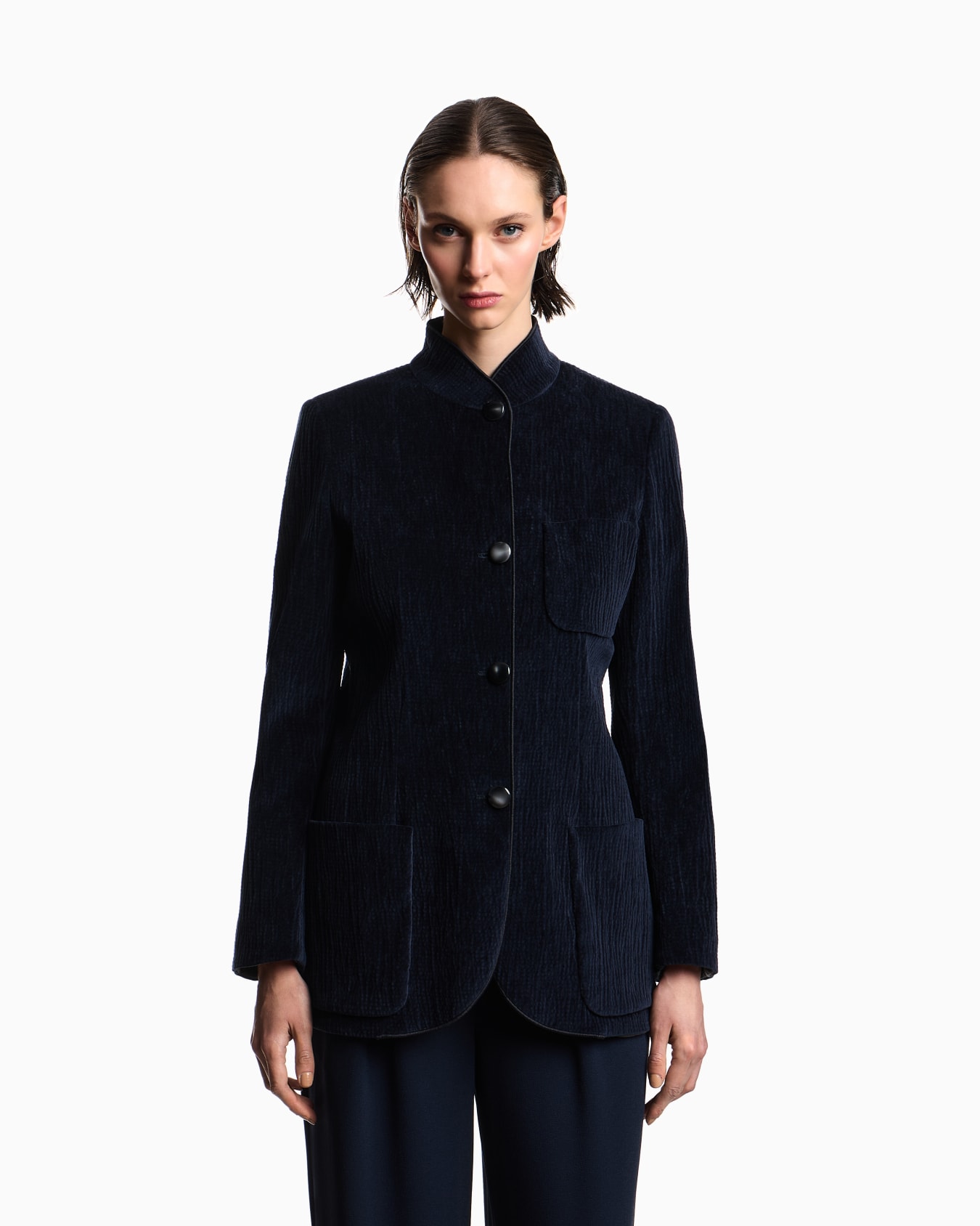 Seersucker velvet jacket with guru collar Slide 3
