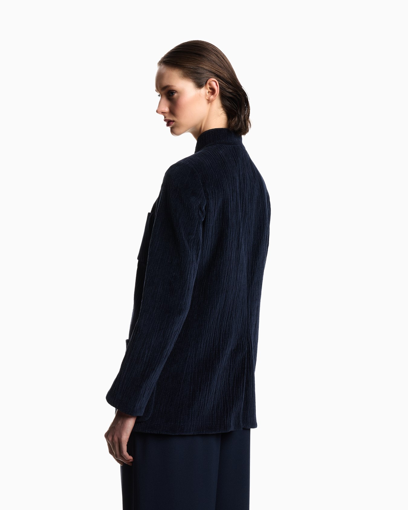Seersucker velvet jacket with guru collar Slide 2