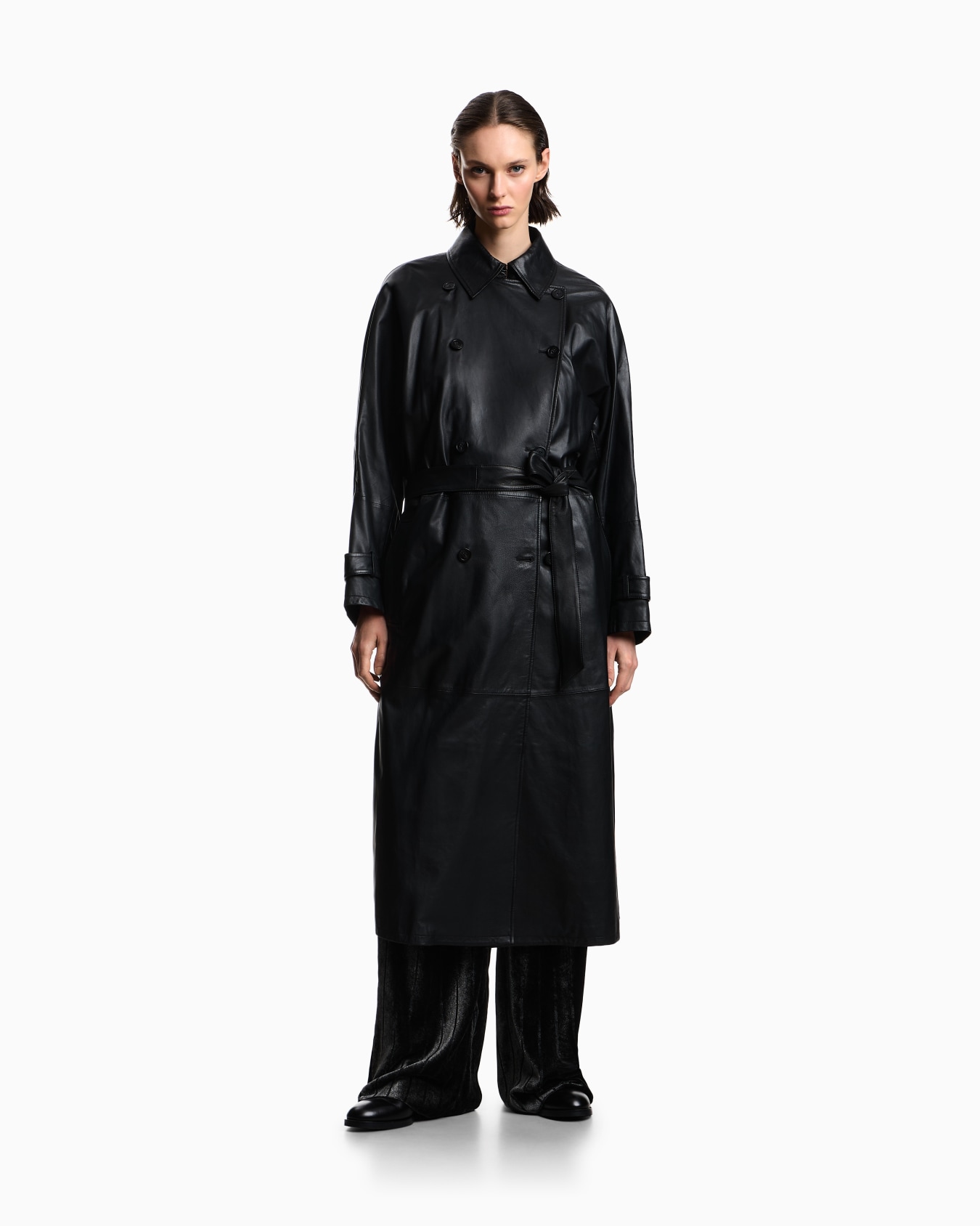 Nappa-lambskin, double-breasted trench coat with belt Slide 3