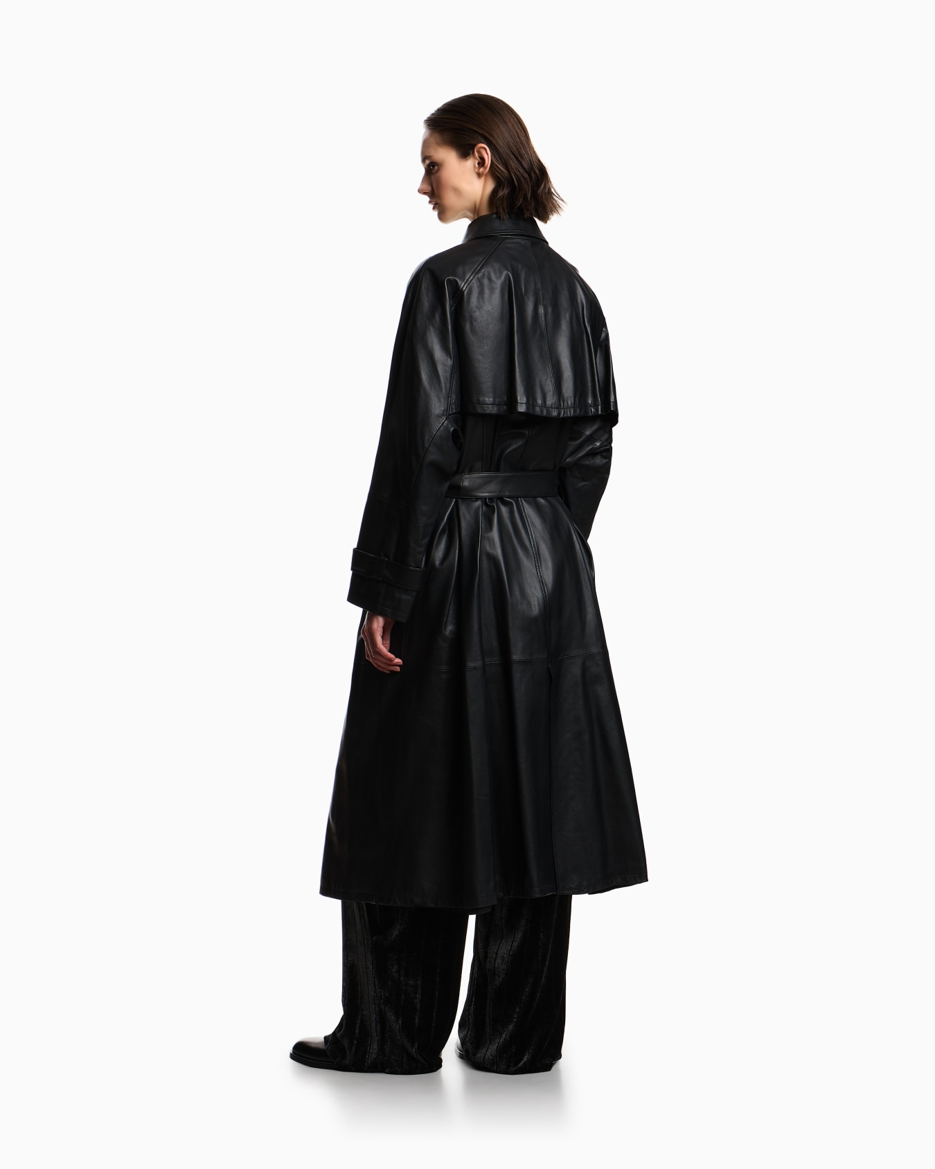 Nappa-lambskin, double-breasted trench coat with belt Slide 2