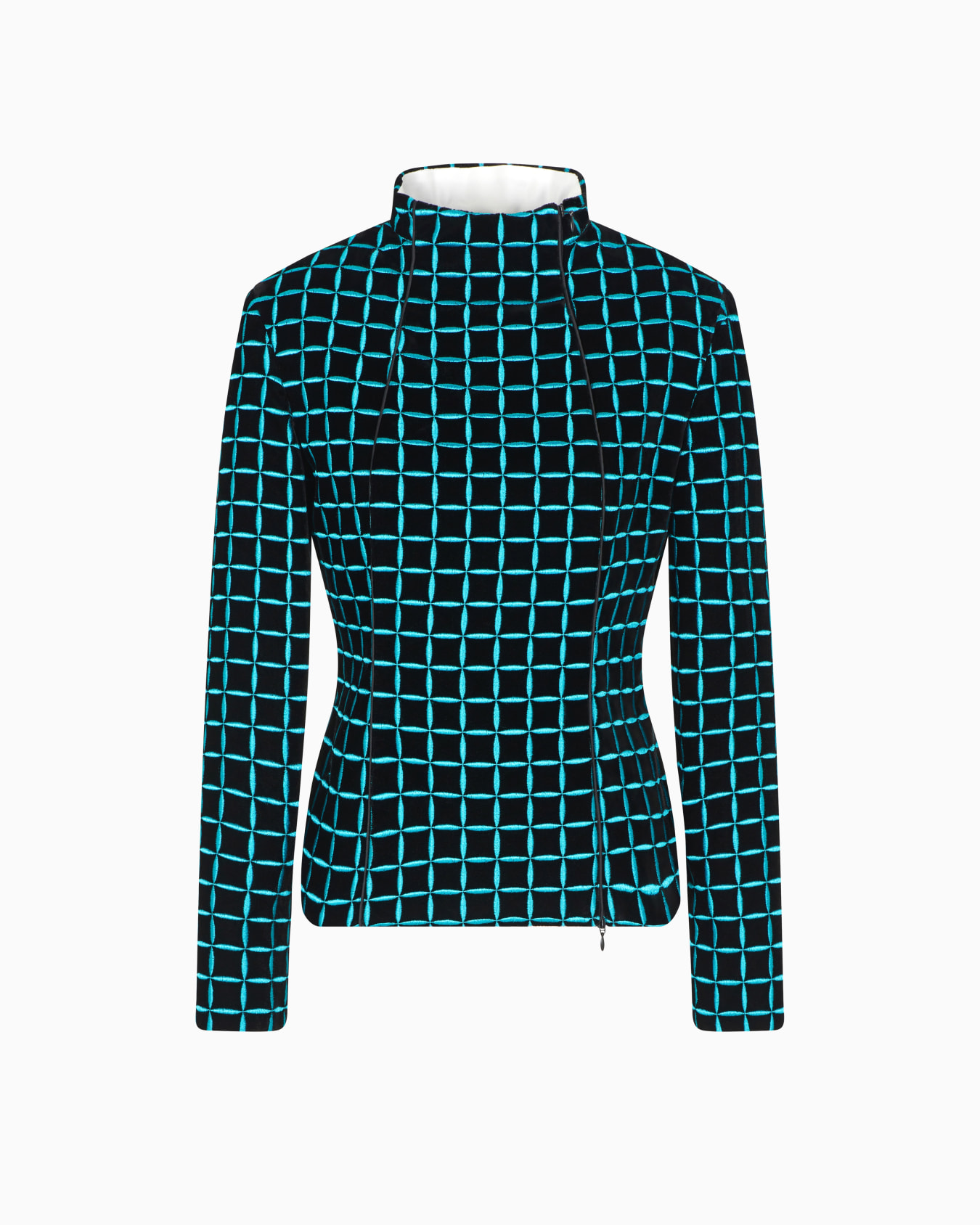 Velvet jacket with embroidered check motif Slide 0