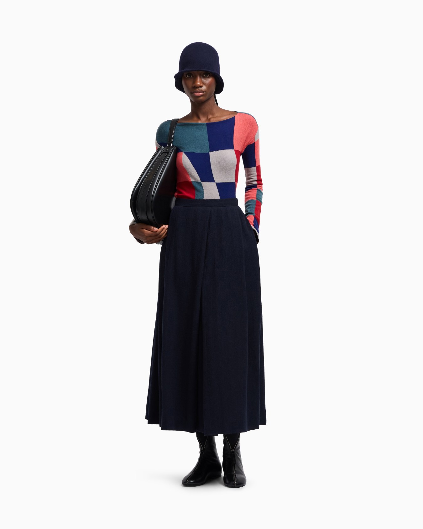 Viscose-blend jumper with patchwork-effect intarsia Slide 2