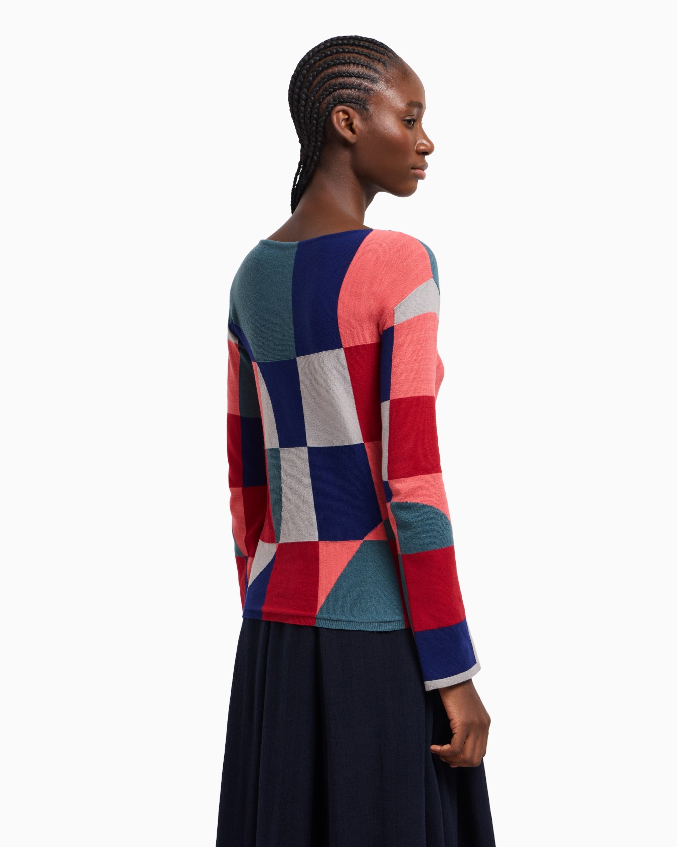 Viscose-blend jumper with patchwork-effect intarsia Slide 3