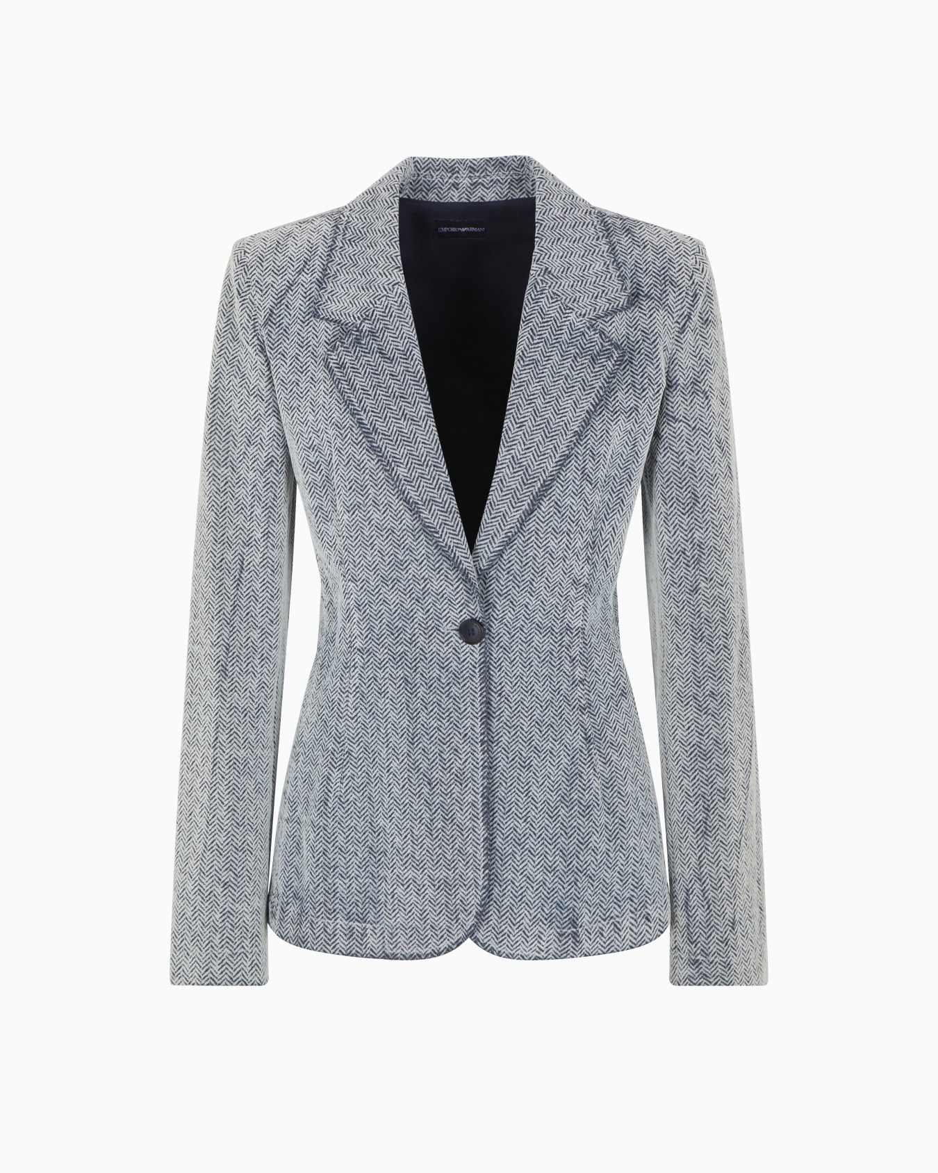 Single-breasted blazer in flocked denim with an all-over chevron motif Slide 0