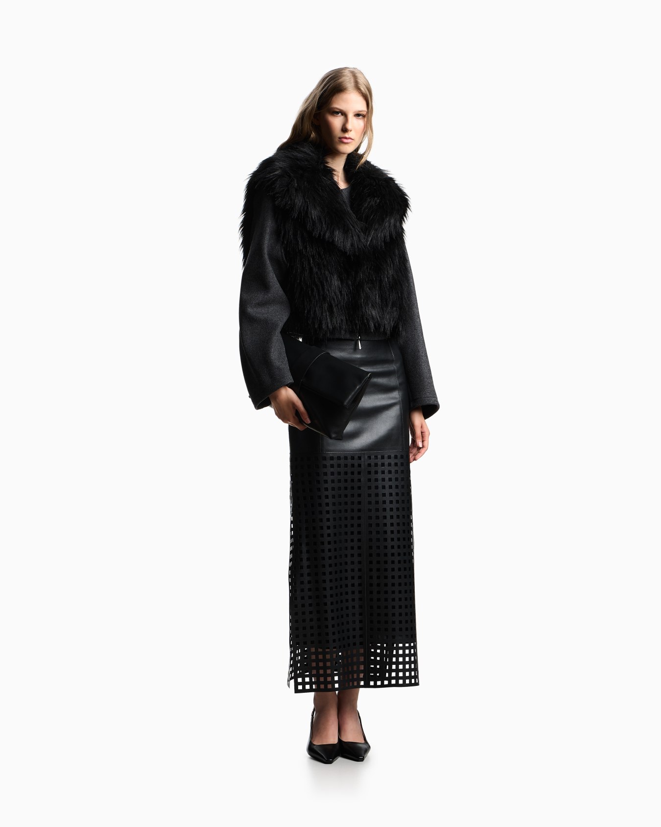 Polygon capsule collection two-in-one wool cloth jacket with faux fur gilet Slide 1